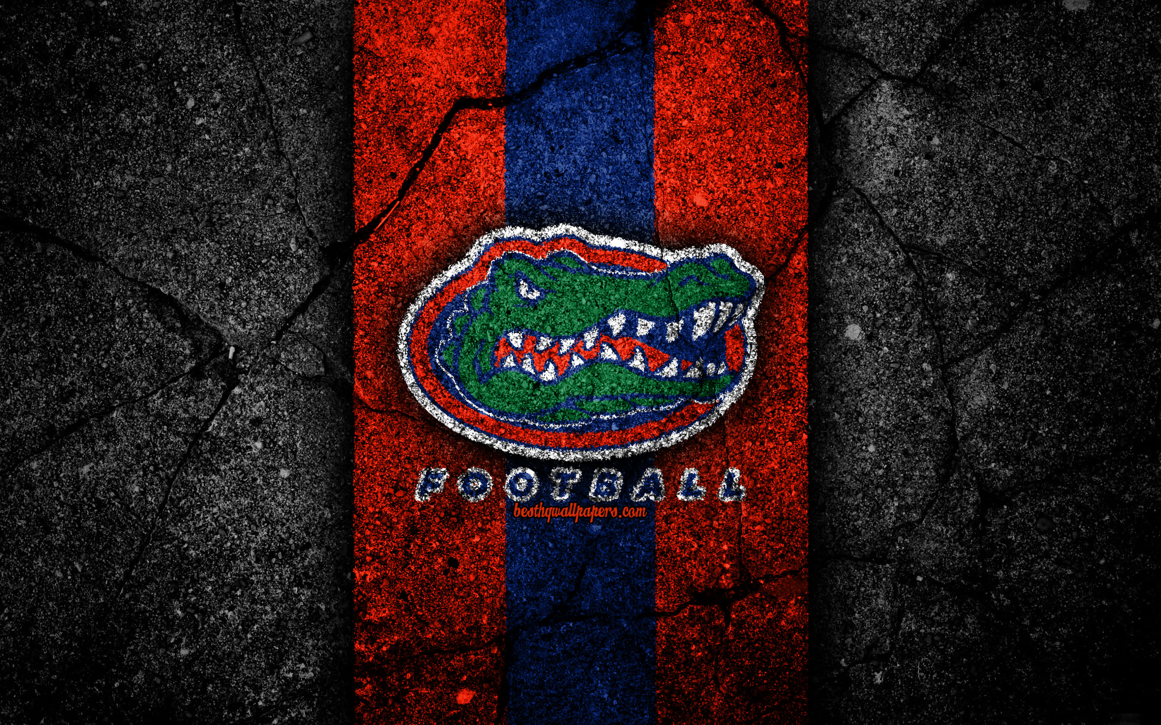 Florida Gators logo, concrete wall, cracked red and blue striped wall, 4K Desktop Wallpaper