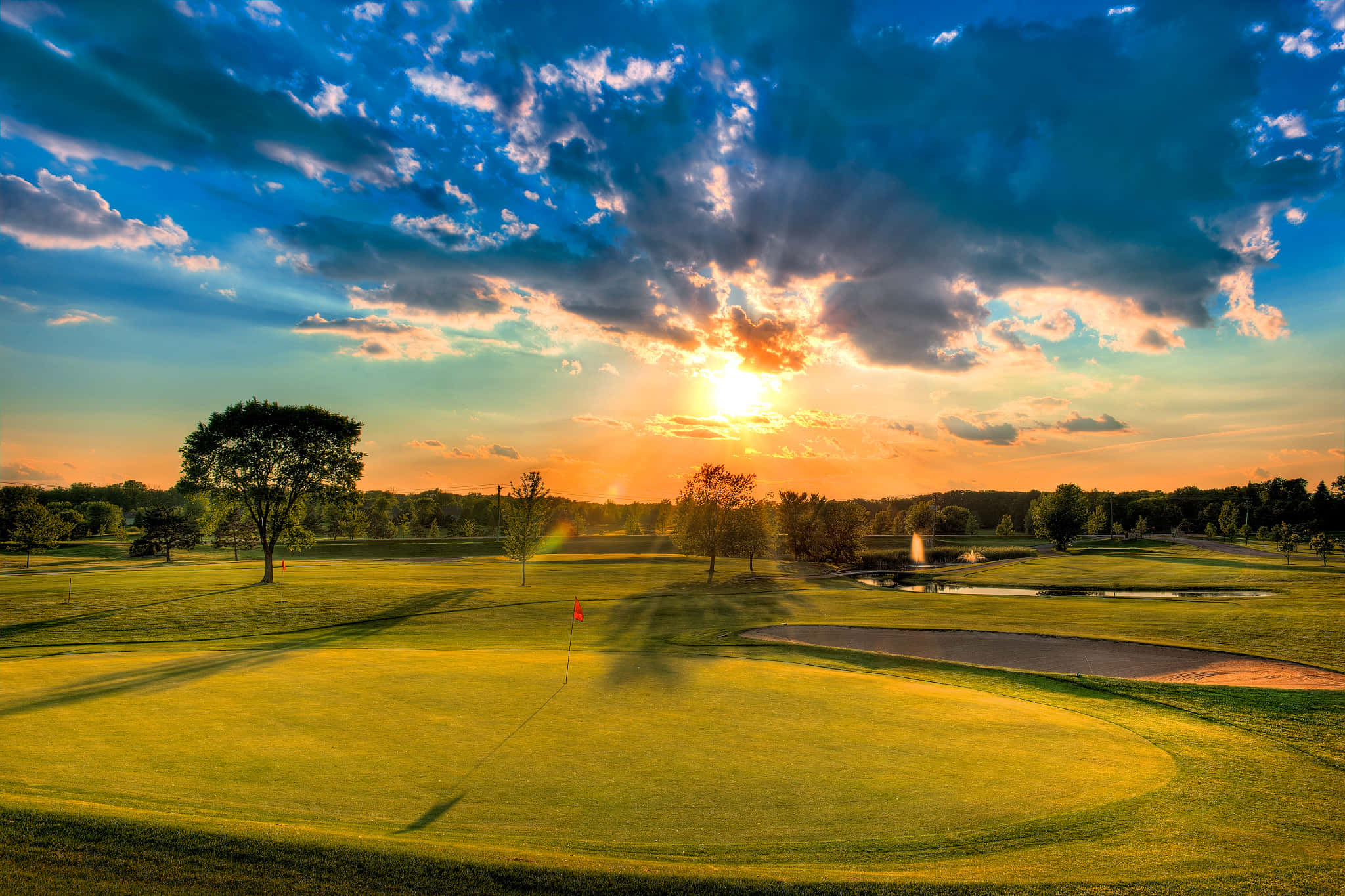 Florida Golf, Sunset, golf course, Full HD Desktop Wallpaper