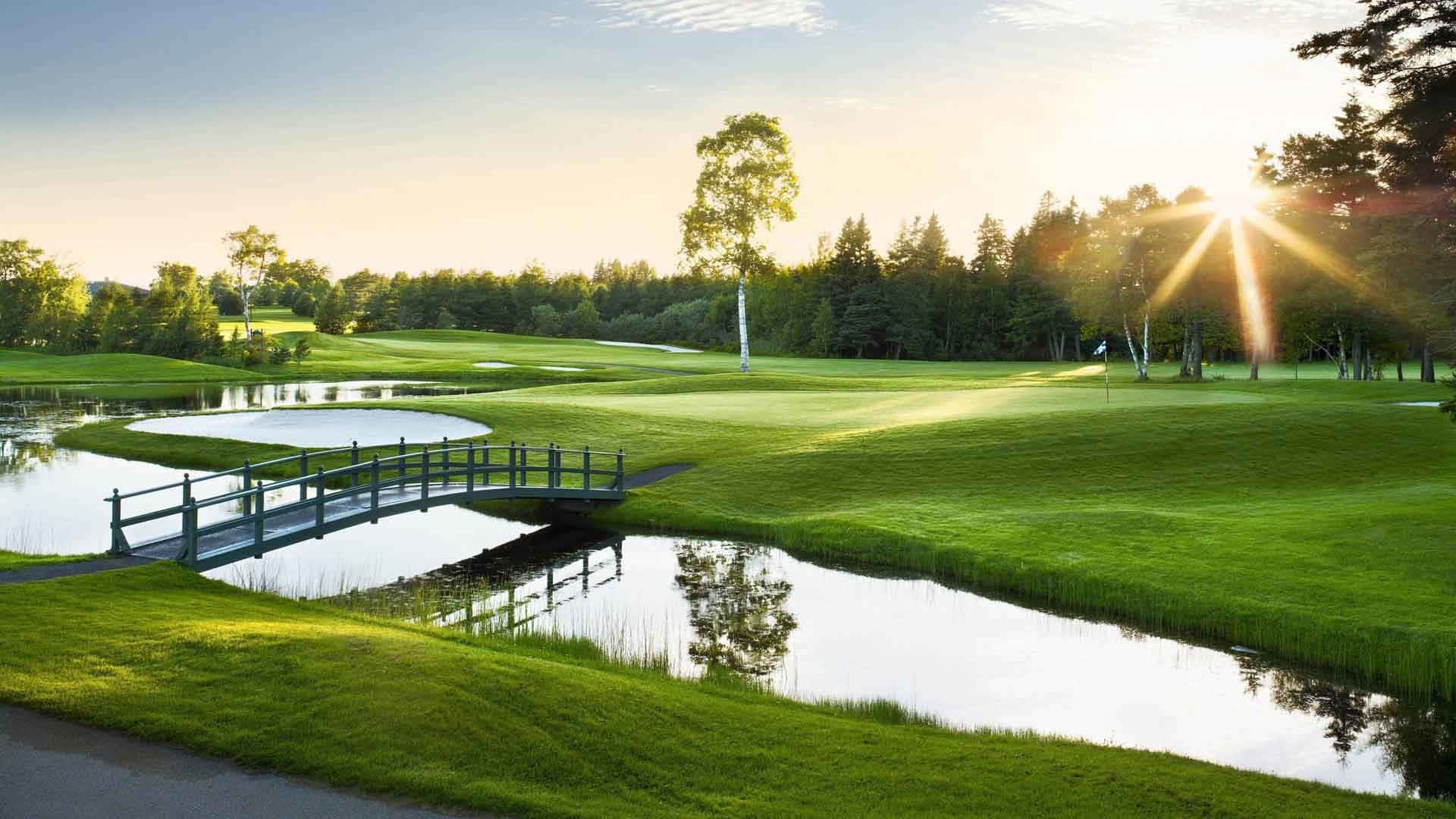Florida Golf, sunset, wooden bridge, Full HD Desktop Wallpaper