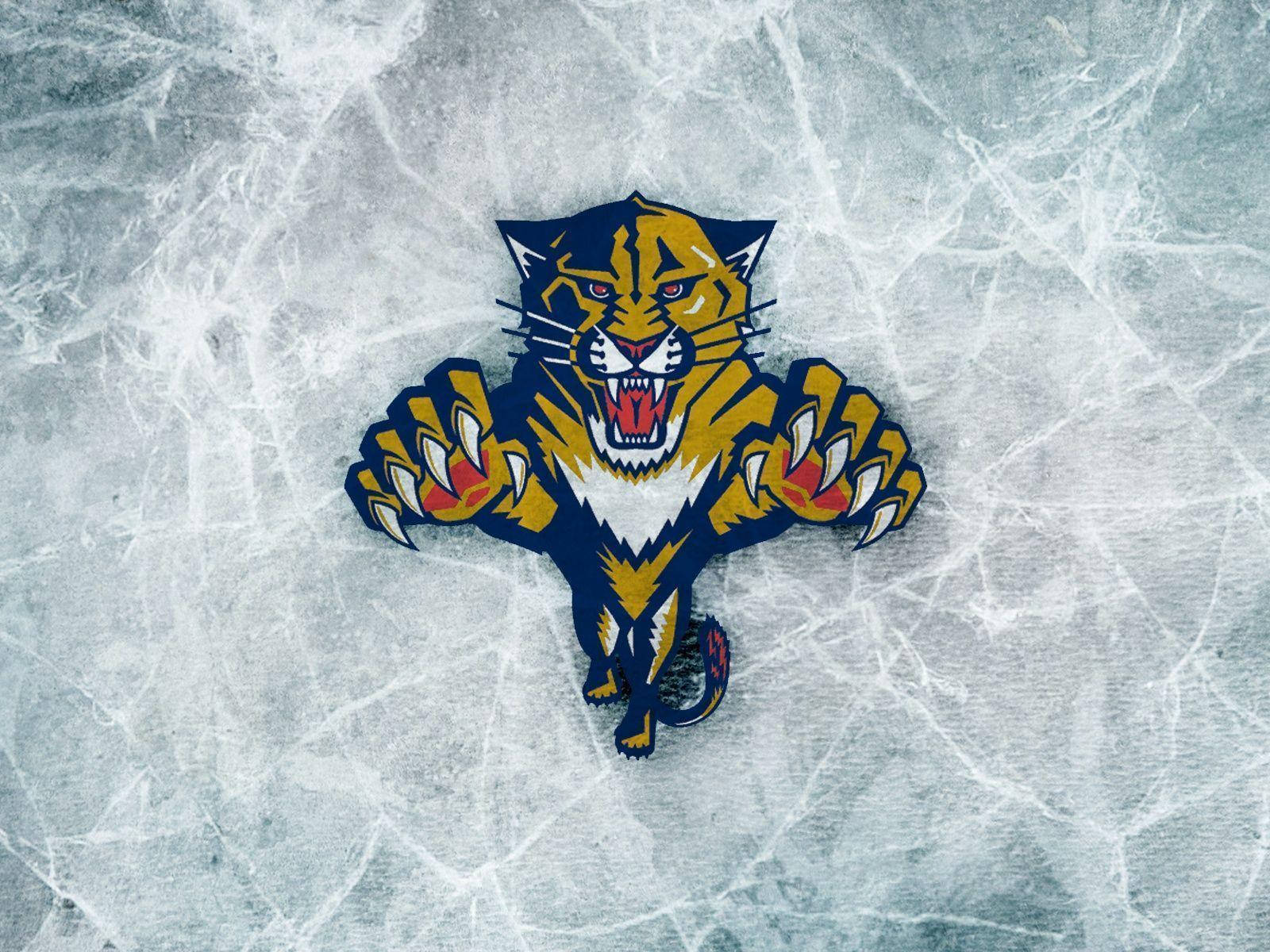 Florida Panthers, yellow and blue jaguar logo, claws out, HD Desktop Wallpaper