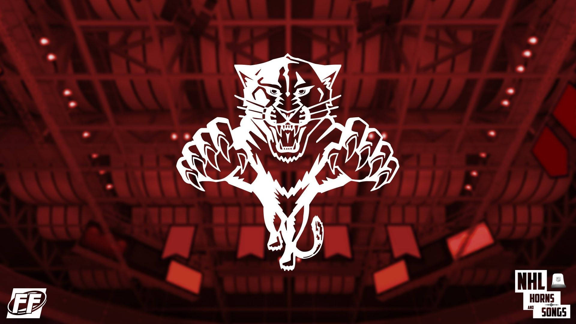 Florida Panthers, white stylized panther logo, red-toned arena ceiling, Full HD Desktop Wallpaper