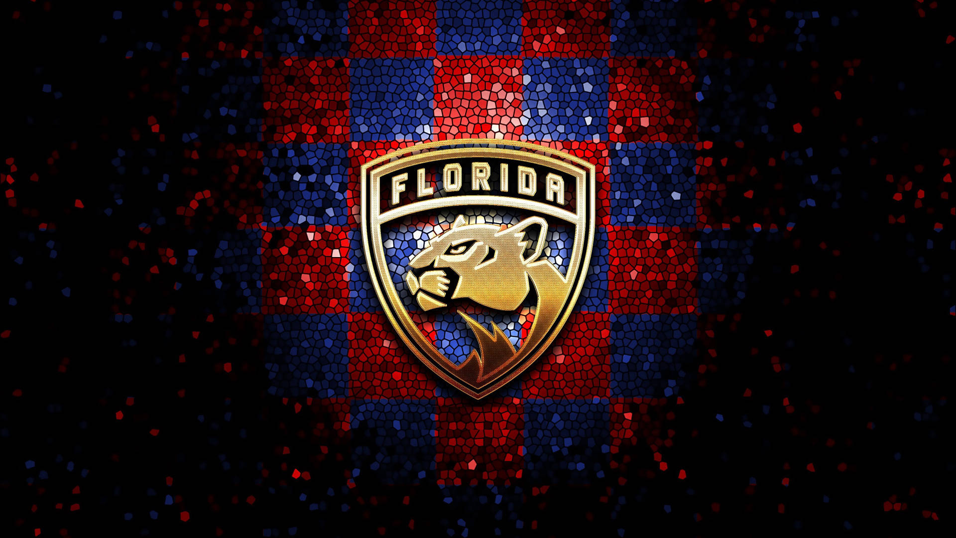 Florida Panthers, golden Florida Panthers logo, red and blue checkered mosaic, Full HD Desktop Wallpaper