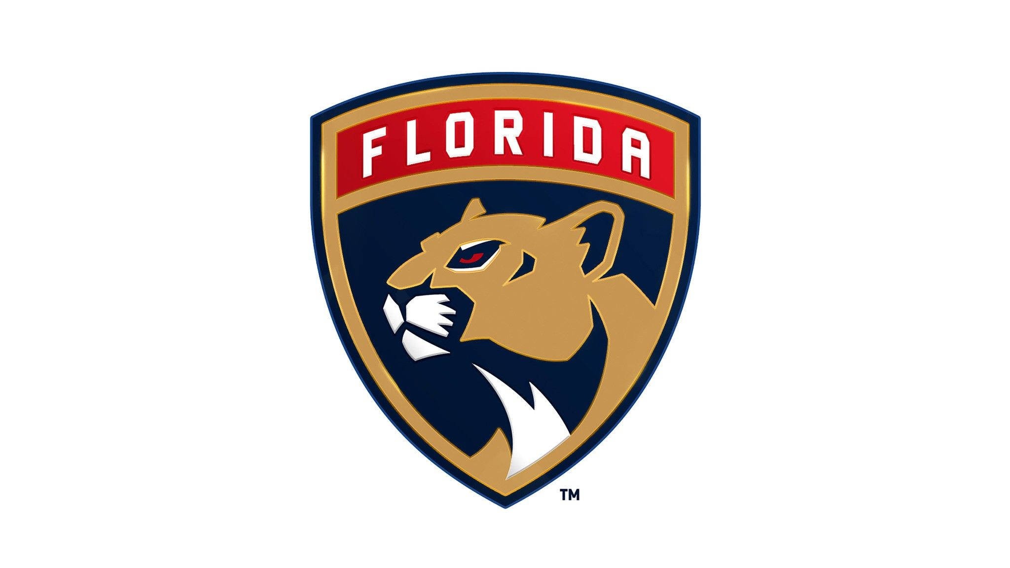Florida Panthers, golden panther head, navy blue shield, Full HD Desktop Wallpaper