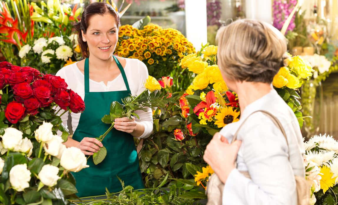 florist, green apron, vibrant flower shop, SD Desktop Wallpaper