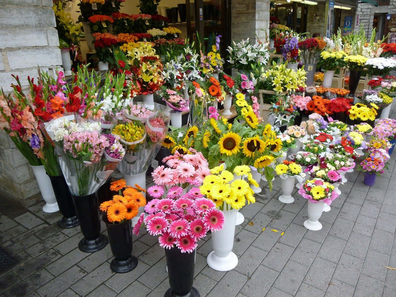 florist, sunflowers, gerberas, HD Desktop Wallpaper