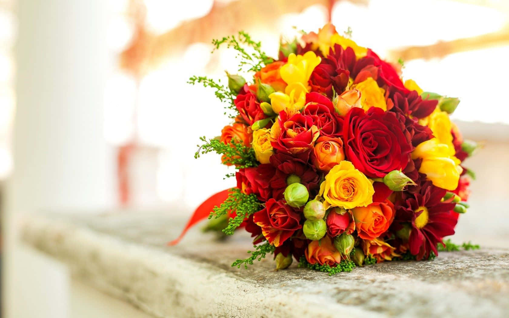 Florist, autumn bouquet, red yellow and orange roses, HD Desktop Wallpaper