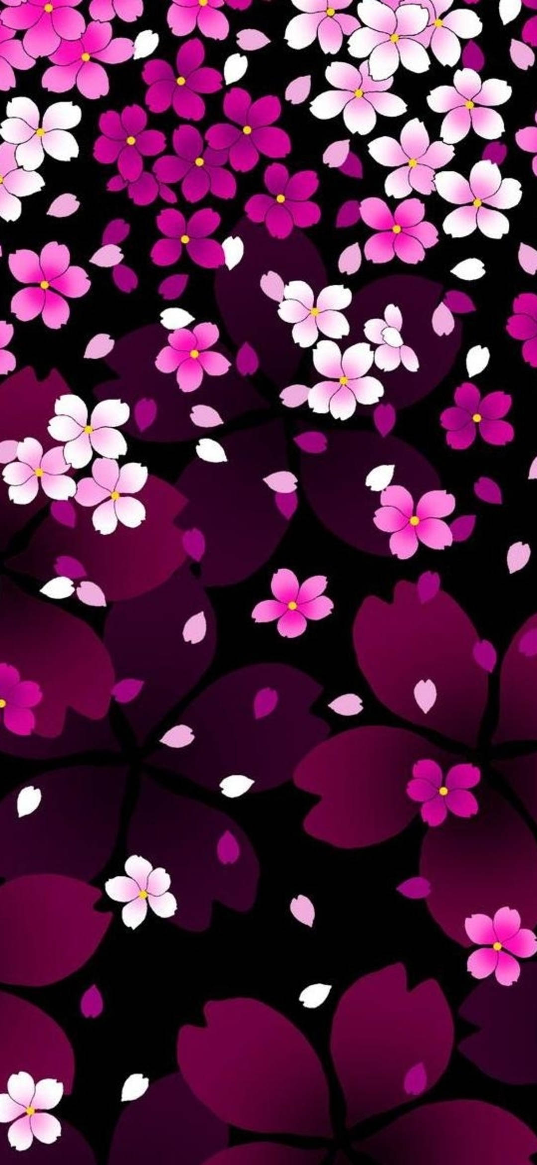 pink floral phone, cherry blossoms, deep purple and black gradient background, Full HD Phone Wallpaper