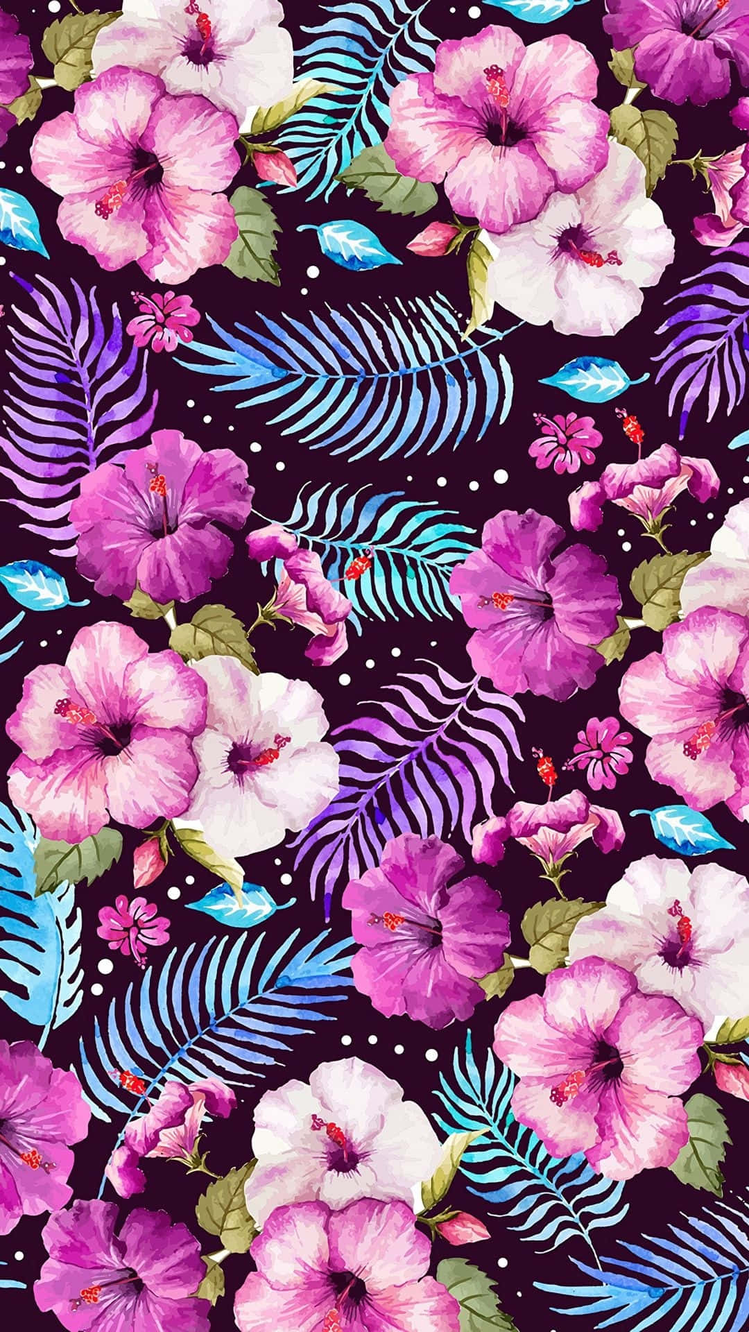 Colorful iPhone, pink hibiscus flowers, white hibiscus flowers, Full HD Phone Wallpaper