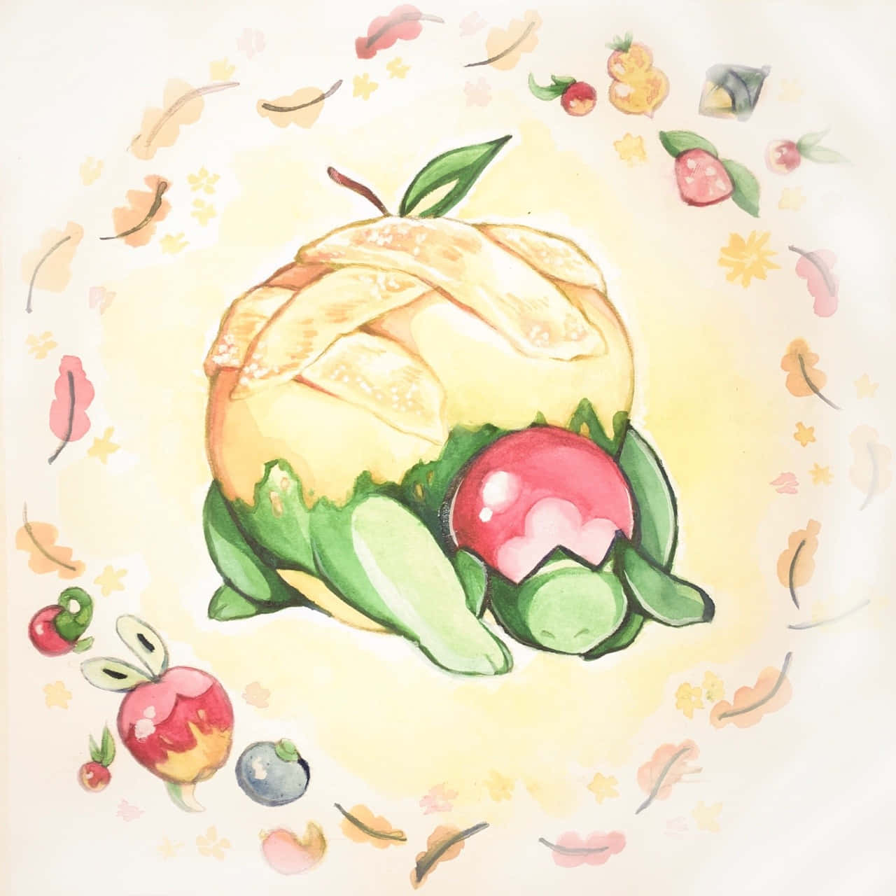 Aesthetic Appletun Art, watercolor illustration, whimsical apple pie, HD Desktop Wallpaper