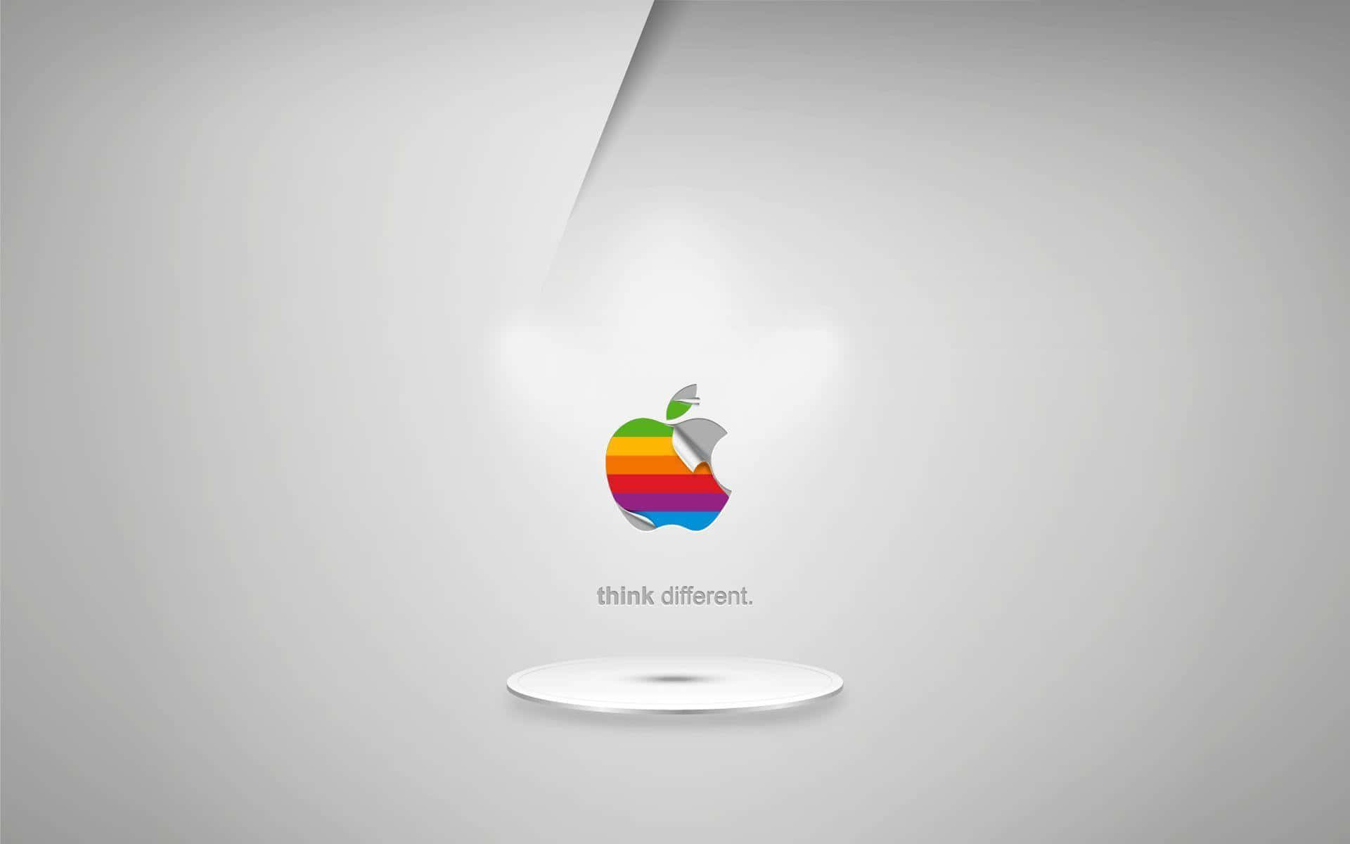 vintage rainbow Apple logo, bite mark, white pedestal, Full HD Desktop Wallpaper