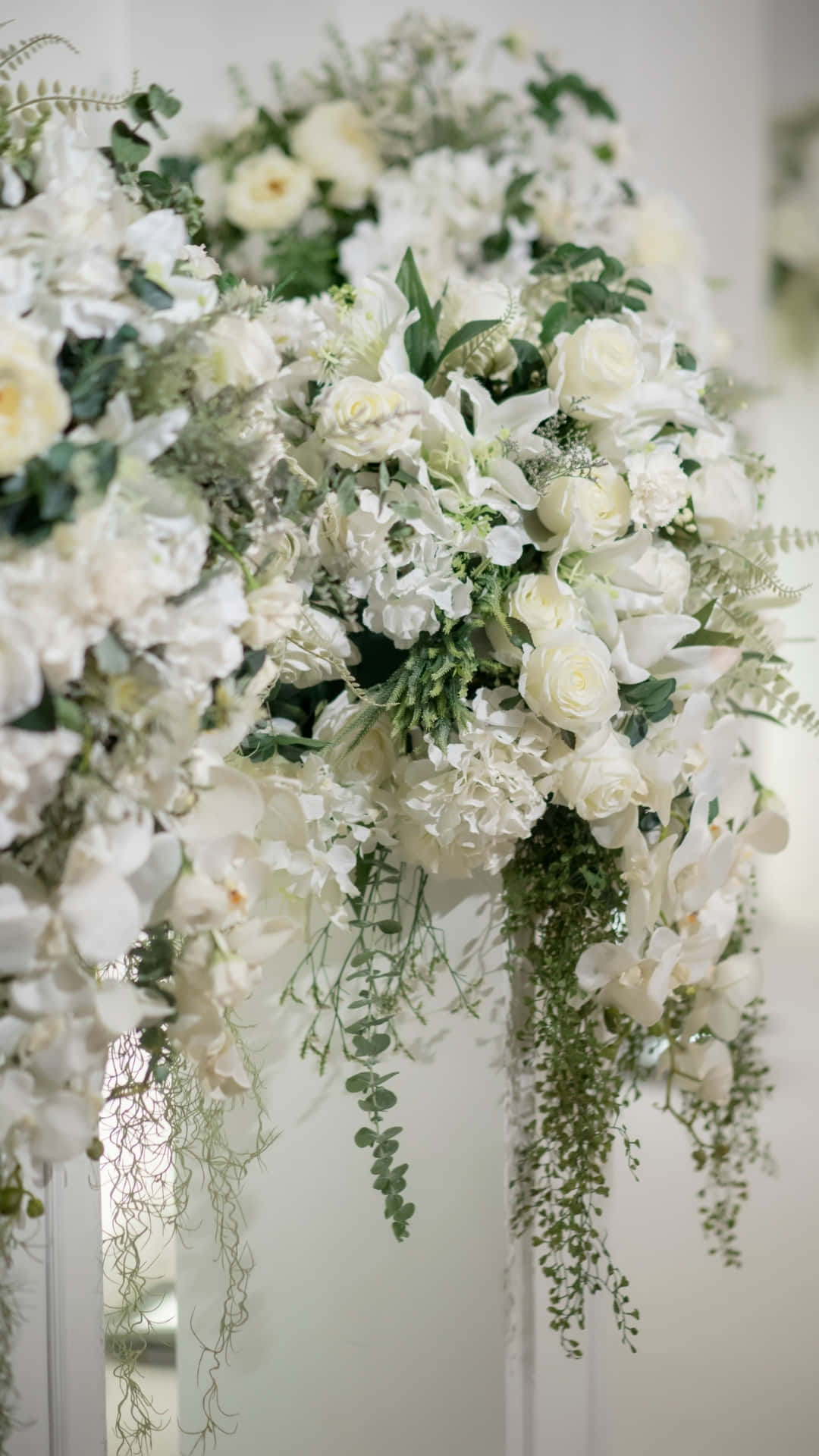 white roses, hydrangeas, greenery, Full HD Phone Wallpaper