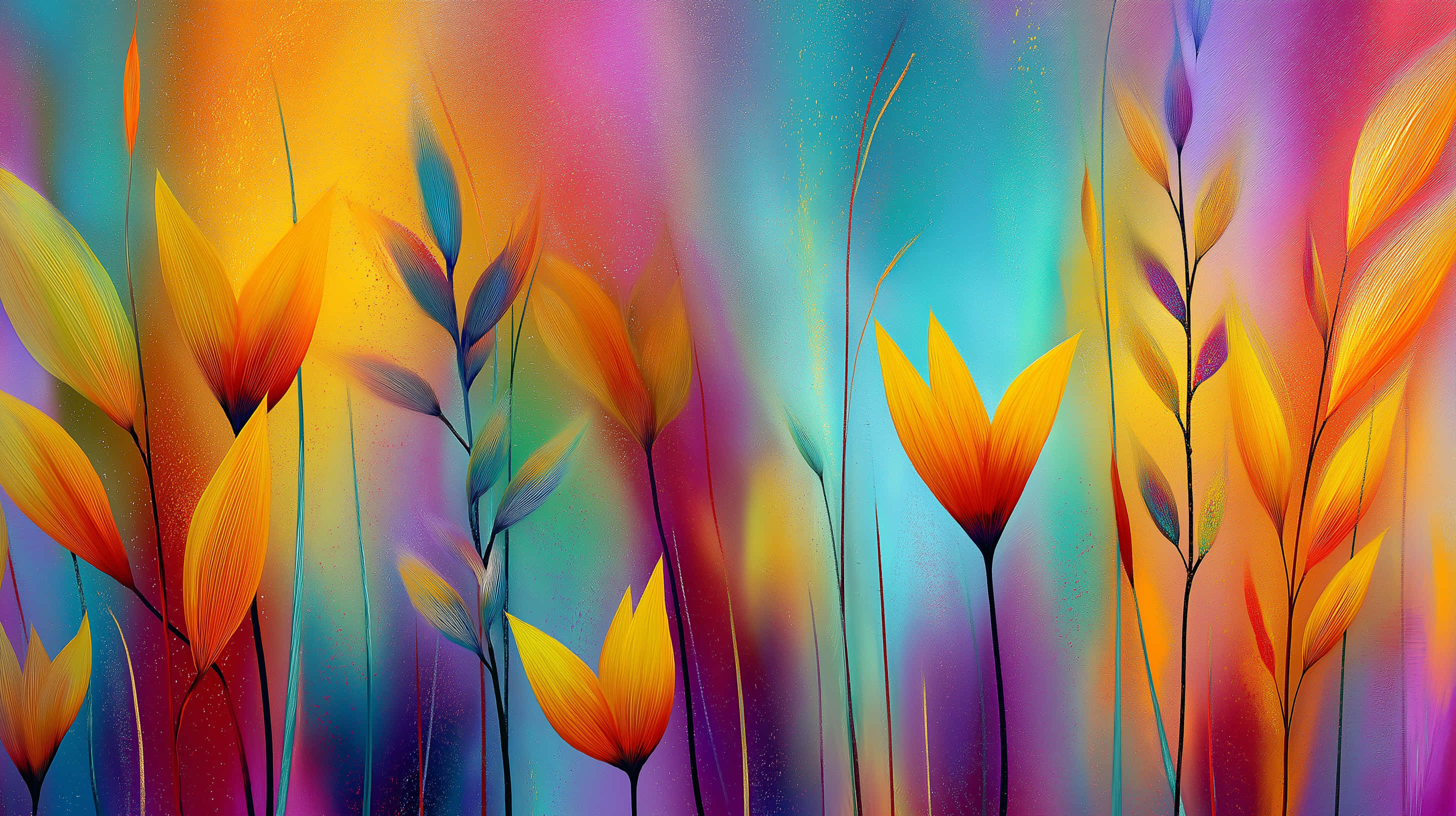 abstract floral arrangement, dynamic composition, orange yellow, 2K Desktop Wallpaper