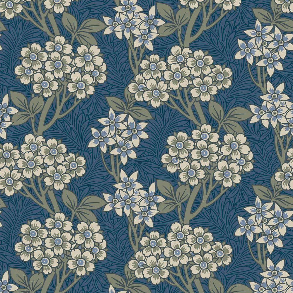 floral vine pattern, white flowers, blue flowers, SD Desktop Wallpaper