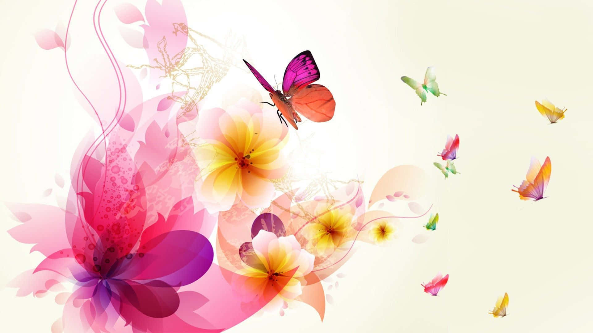 flower art, abstract flowers, colorful butterflies, Full HD Desktop Wallpaper