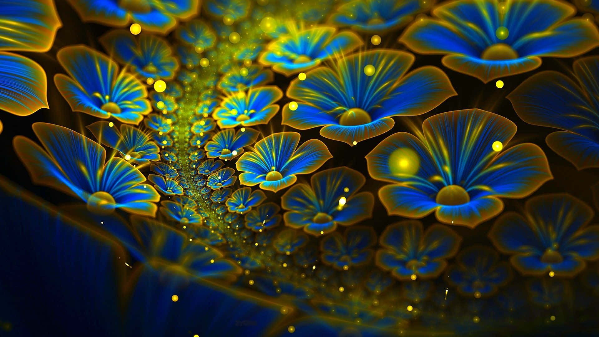 flower art, blue and yellow flowers, glowing tunnel, Full HD Desktop Wallpaper