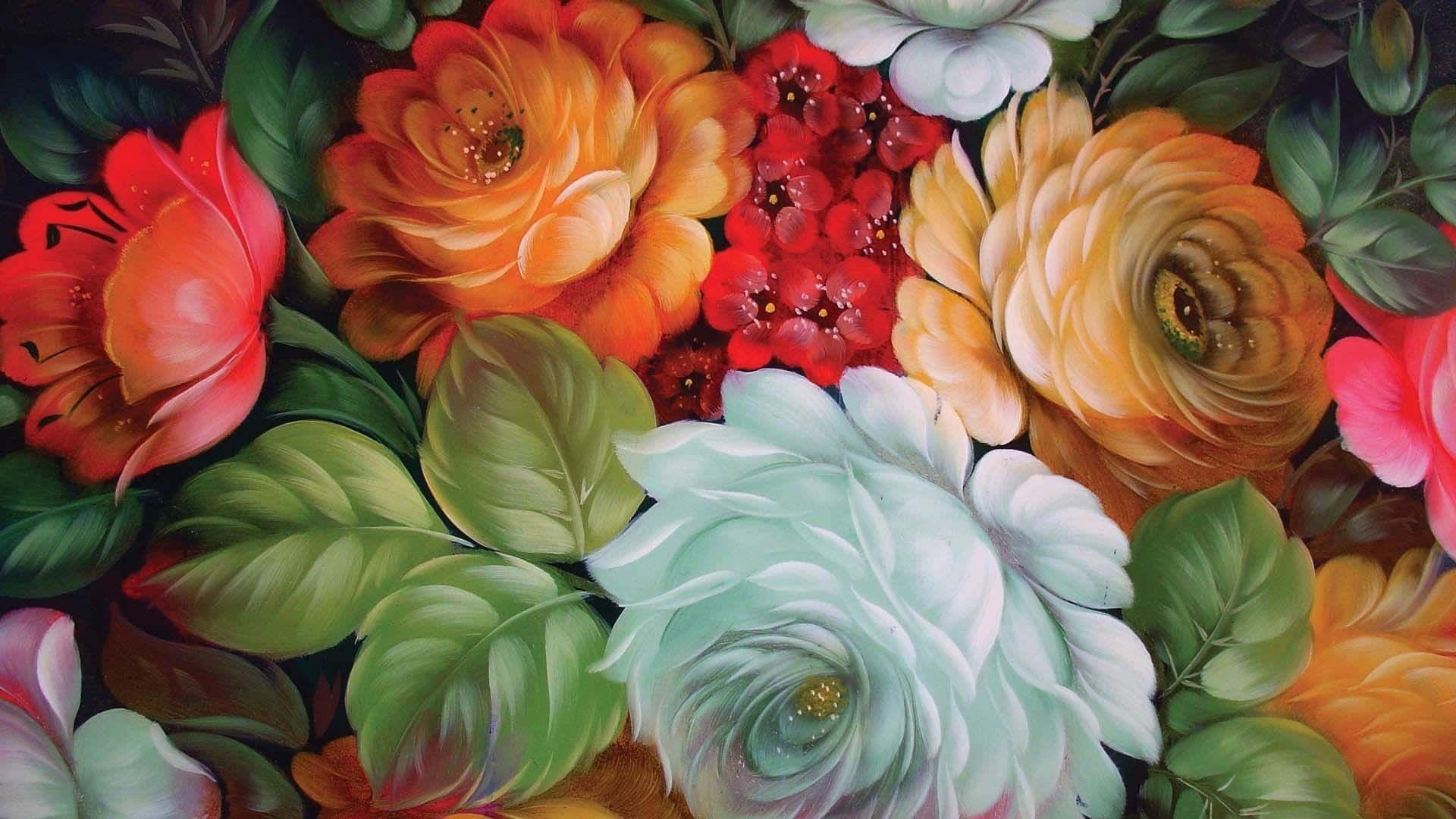 flower art, 1920 x 1080 wallpaper, vibrant oil-painted bouquet, Full HD Desktop Wallpaper