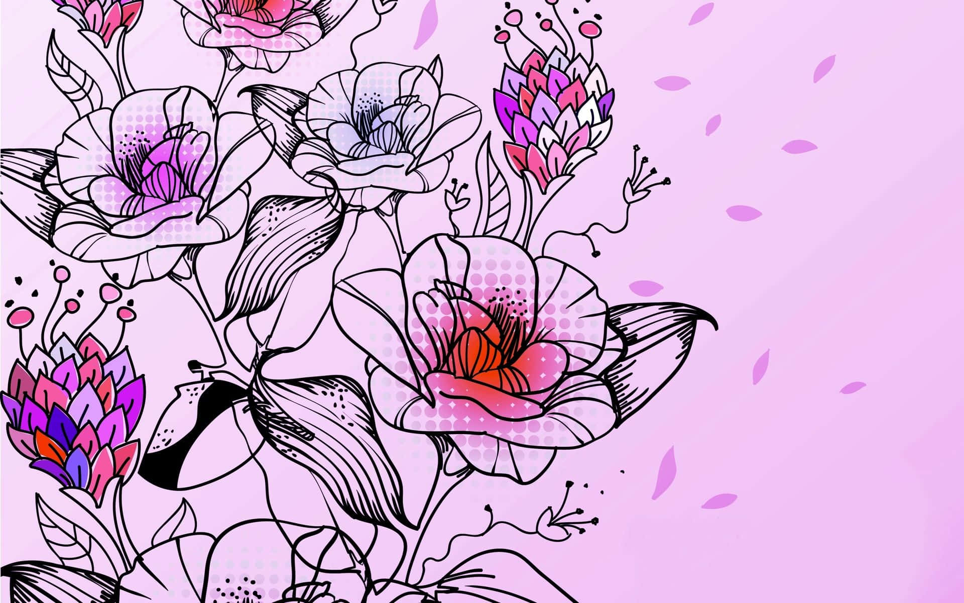 flower art, 1920 x 1200 wallpaper, bold black outlines, Full HD Desktop Wallpaper
