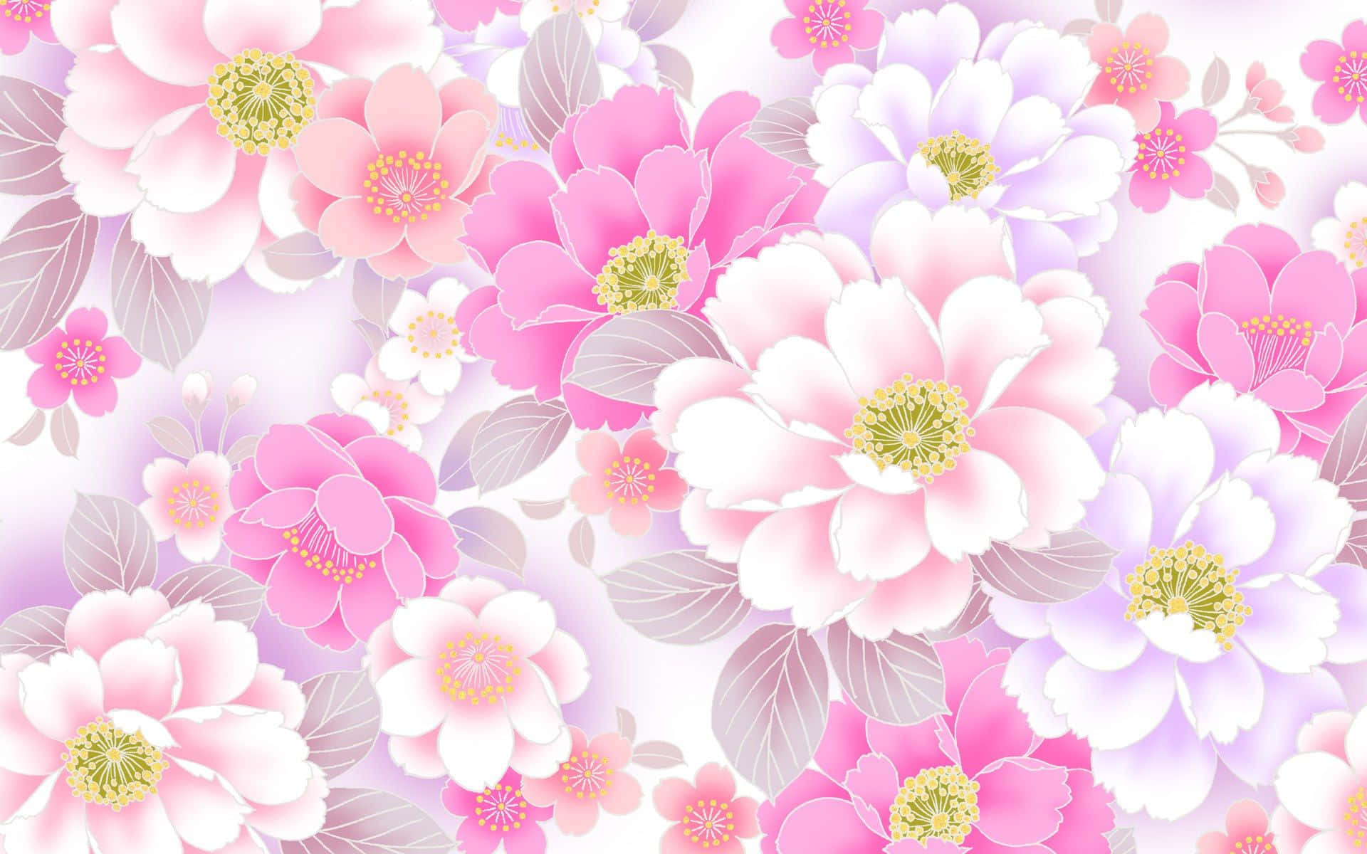 flower art, pink peonies, white peonies, Full HD Desktop Wallpaper
