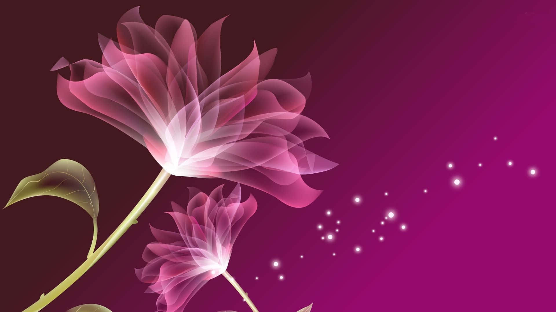 flower art, glowing pink translucent flowers, green stems, Full HD Desktop Wallpaper