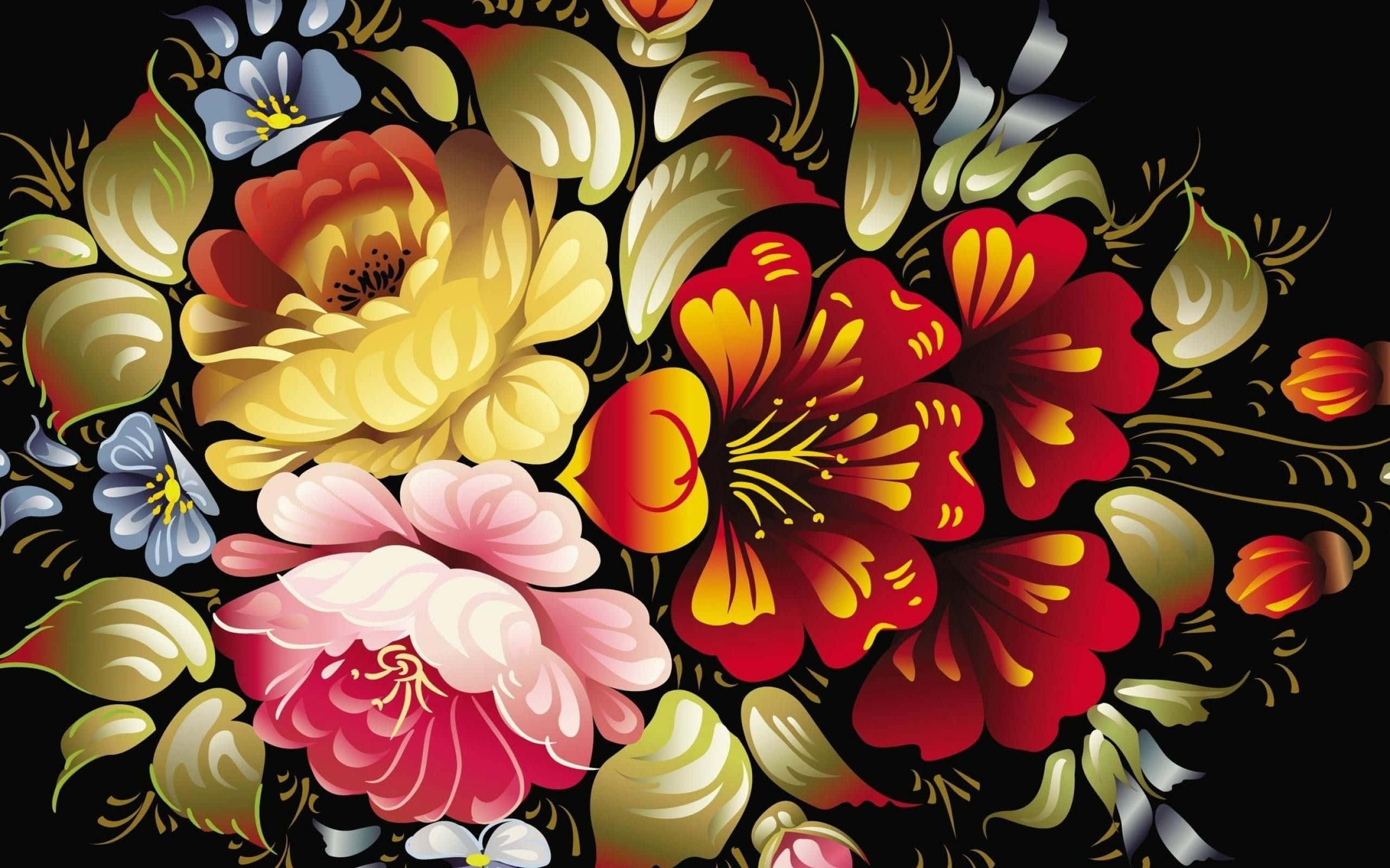 flower art, red, yellow, 2K Desktop Wallpaper