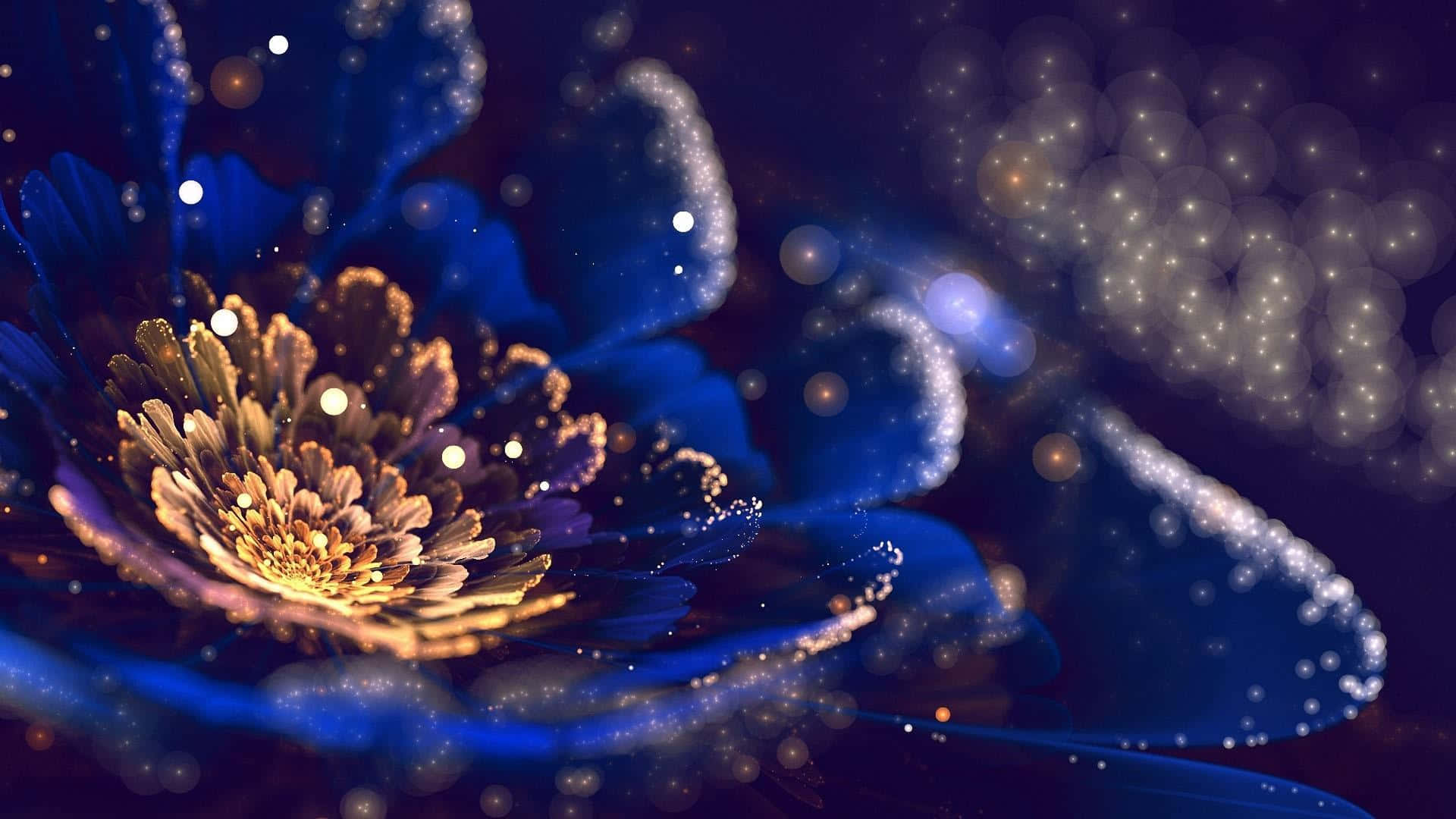 flower art, glowing blue flower, golden center, Full HD Desktop Wallpaper