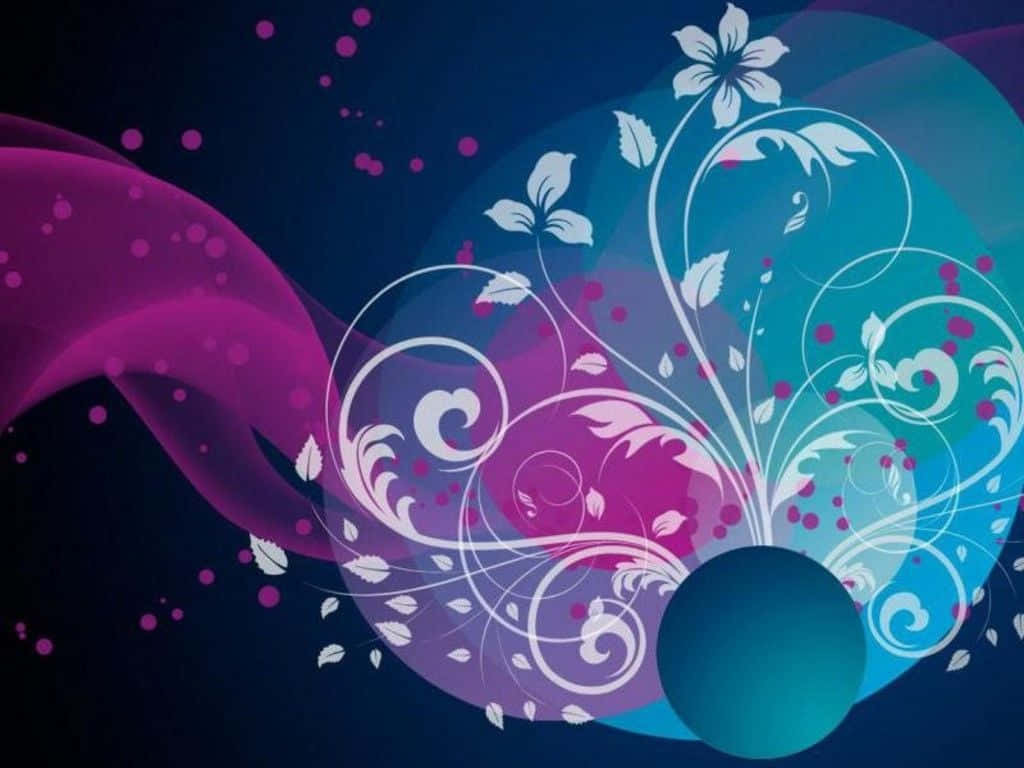 flower art, magenta, teal, SD Desktop Wallpaper