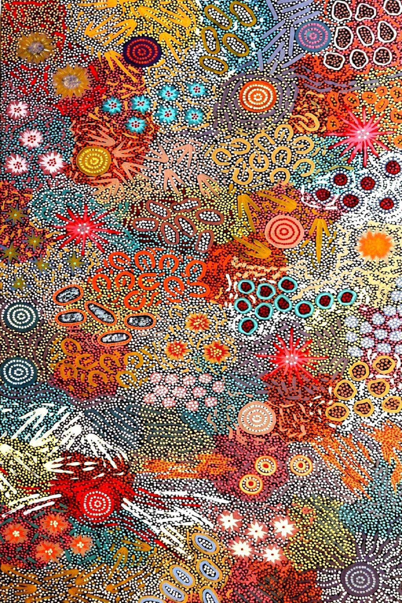 Indigenous Flower Artwork, vibrant abstract artwork, colorful dot patterns, Full HD Phone Wallpaper