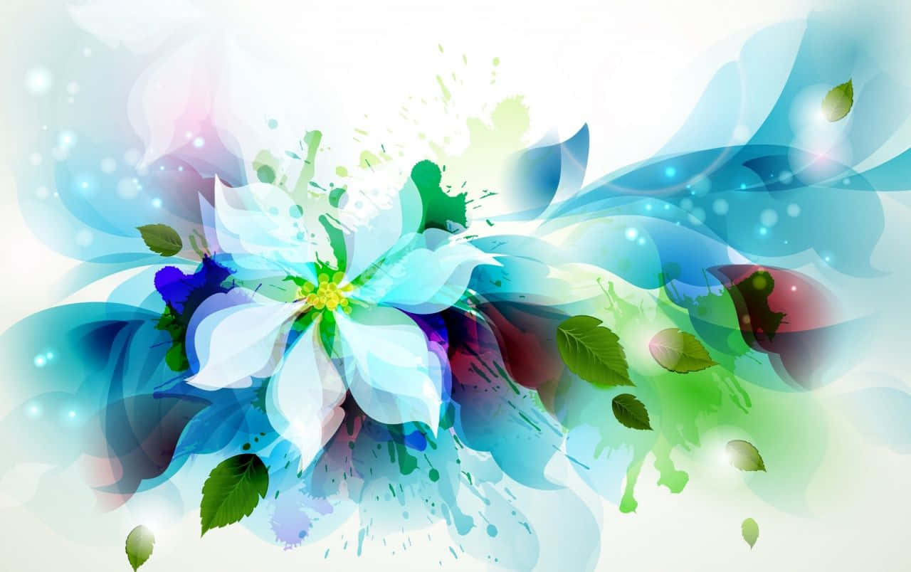 flower art, white flower, blue green, HD Desktop Wallpaper