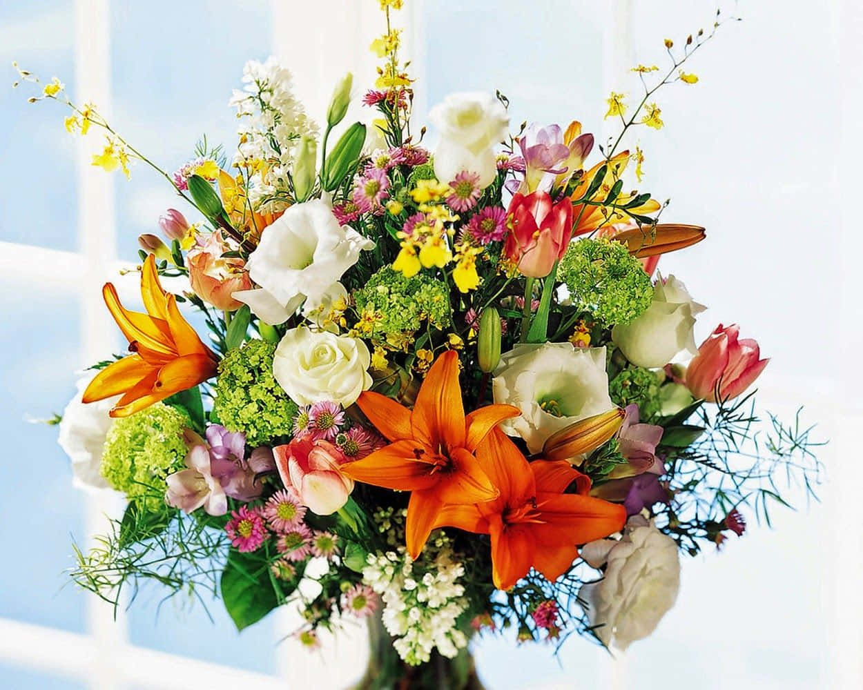 orange lilies, white roses, assorted colorful flowers, SD Desktop Wallpaper