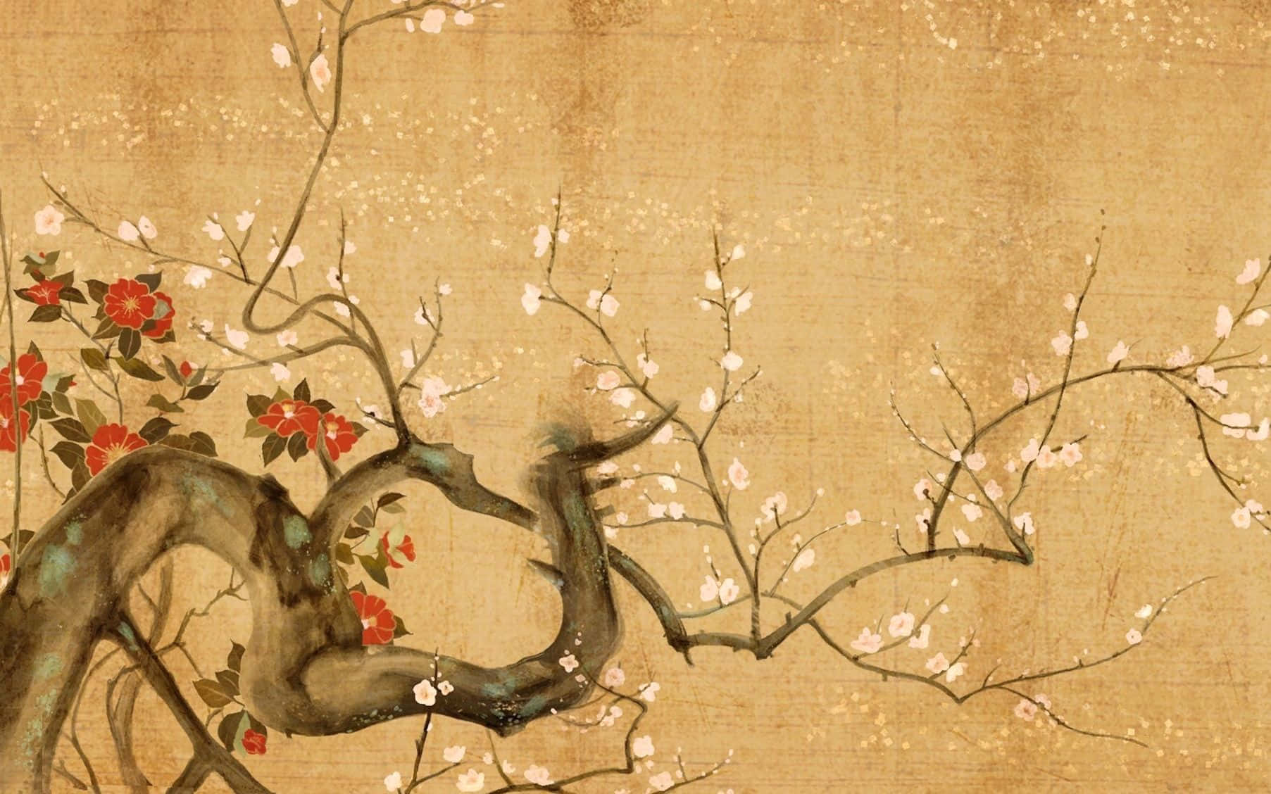flower art, cherry blossom branches, pink and red flowers, HD Desktop Wallpaper