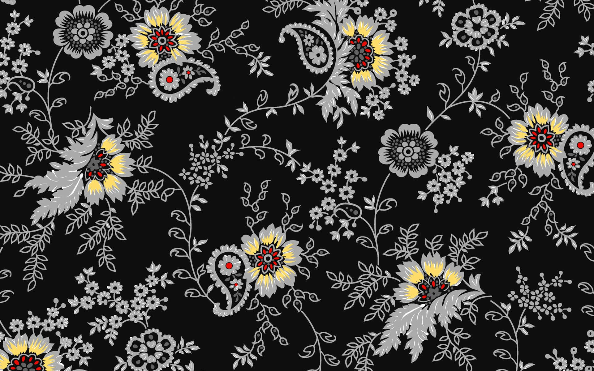 elegant black floral pattern, silver floral, paisley patterns, Full HD Desktop Wallpaper