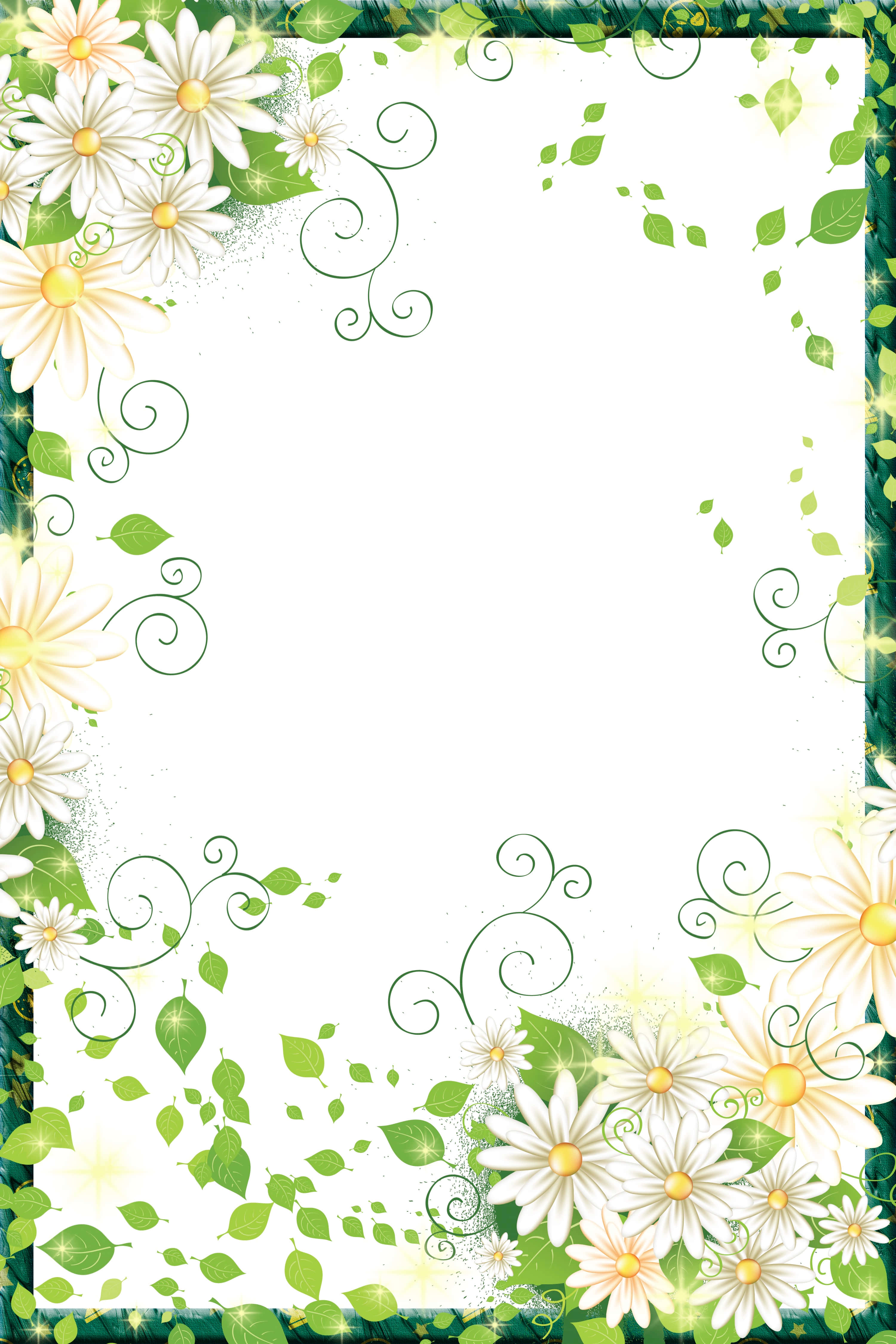 vibrant flower border, white daisies, green leaves, 4K Phone Wallpaper
