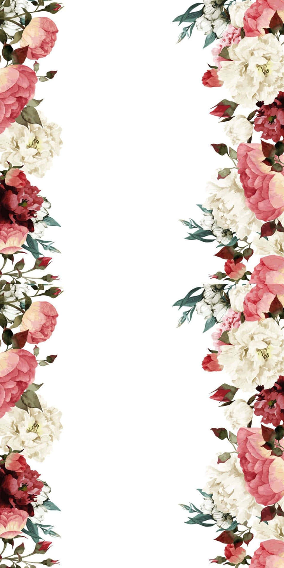 Blooming Serenity, vibrant flower border, pink white and burgundy peonies, Full HD Phone Wallpaper