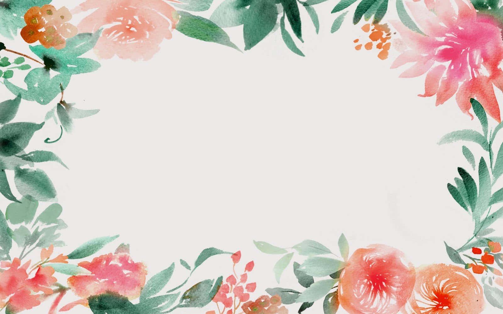 flower border, pink peach blossoms, green leaves, HD Desktop Wallpaper