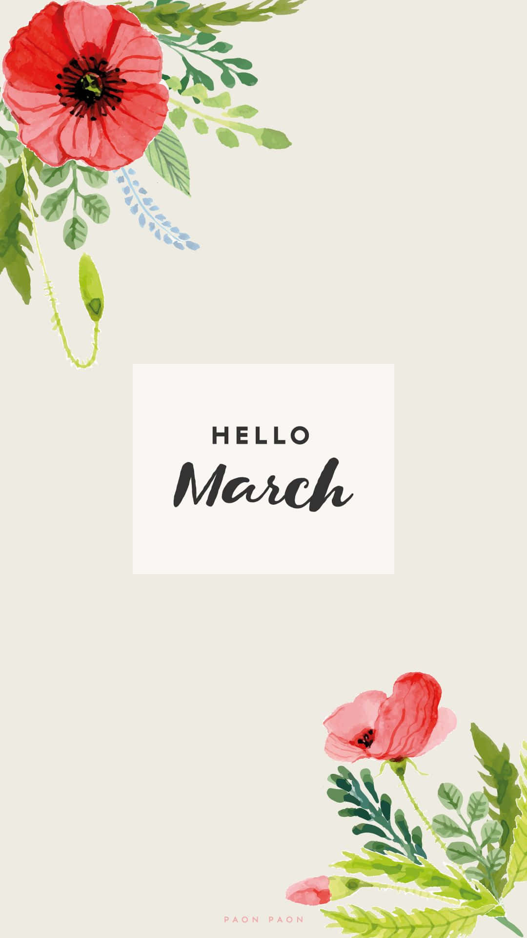 Floral Border Cute March, red poppies, green leaves, Full HD Phone Wallpaper