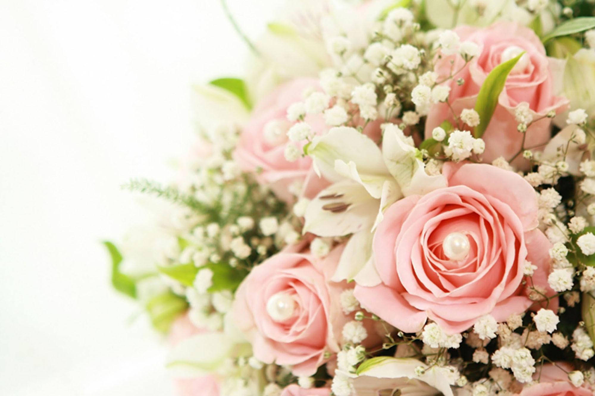 bouquet of roses with pearls, soft pink rose bouquet, pearls, Full HD Desktop Wallpaper