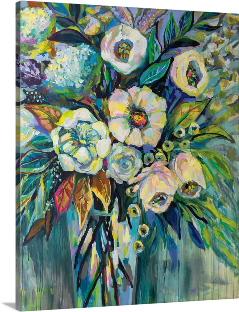 Jovial Canvas Wall Art, vibrant abstract floral bouquet, bold brushstrokes, SD Phone Wallpaper