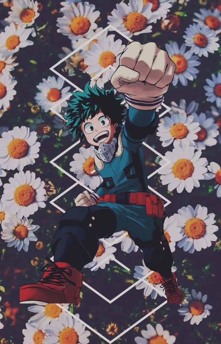 Deku aesthetic, anime boy, spiky green hair, SD Phone Wallpaper