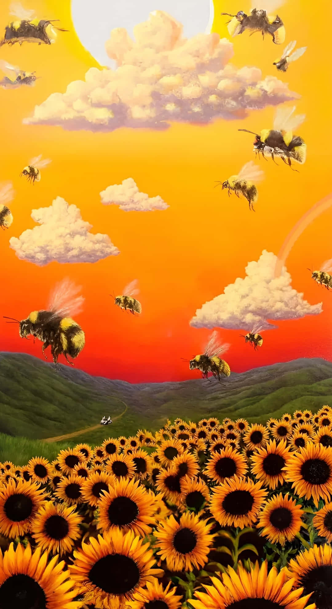 Flower Boy, sunset, sunflower field, Full HD Phone Wallpaper