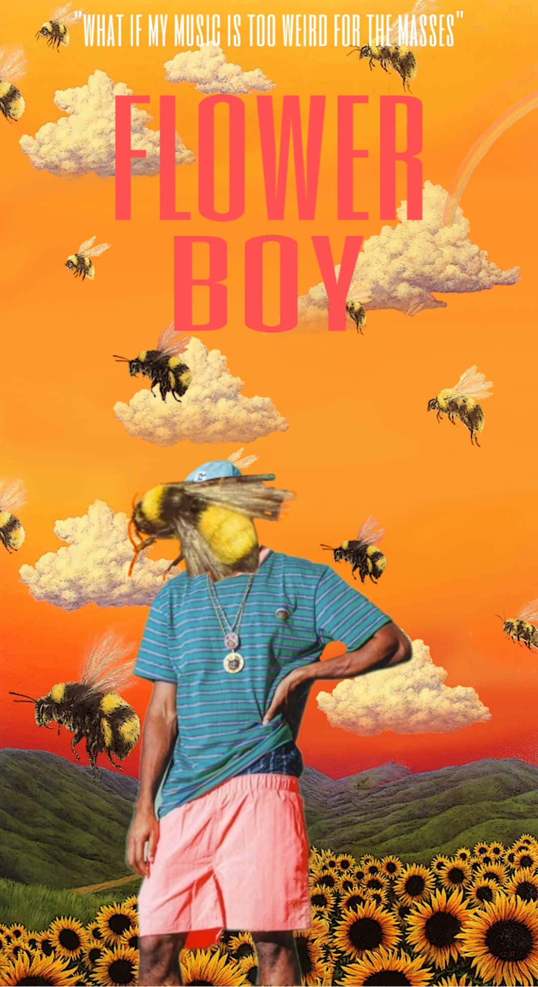 Flower Boy, bee head, sunflower field, Full HD Phone Wallpaper
