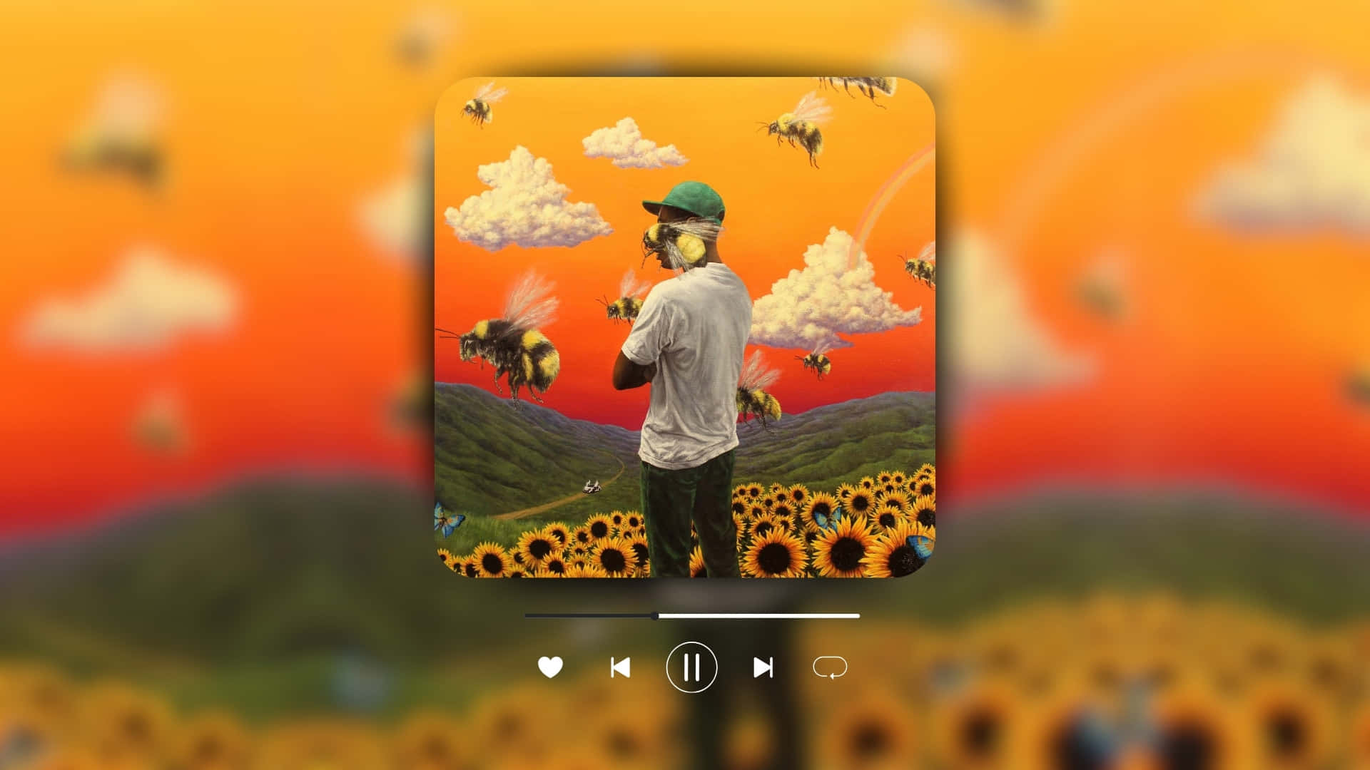 Flower Boy, green cap, sunflower field, Full HD Desktop Wallpaper