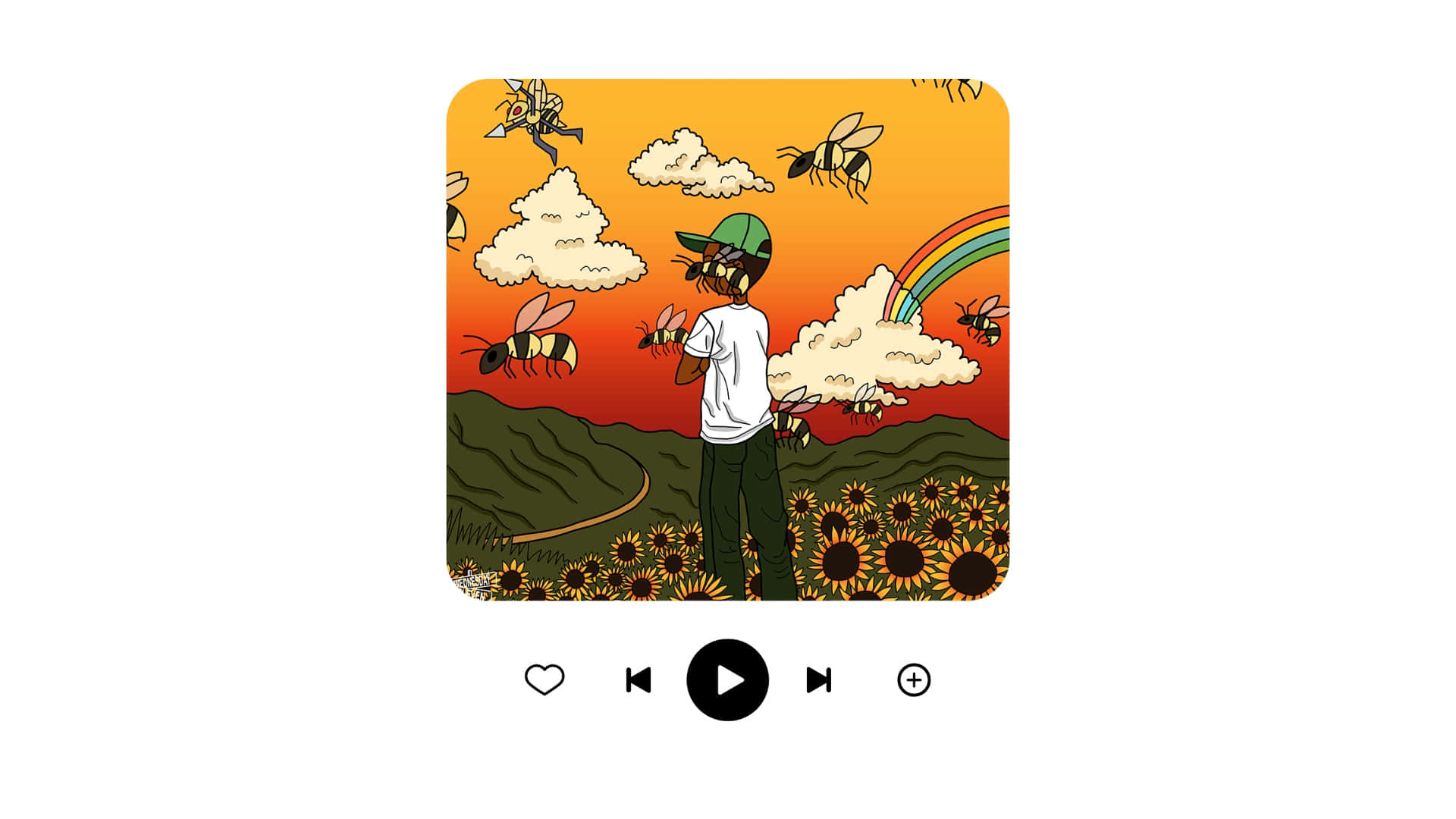 Flower Boy, green cap, sunflower field, Full HD Desktop Wallpaper