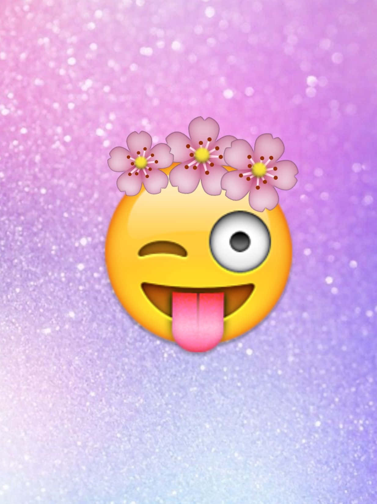 Cute Emoji, cherry blossom crown, sparkling purple gradient background, HD Phone Wallpaper