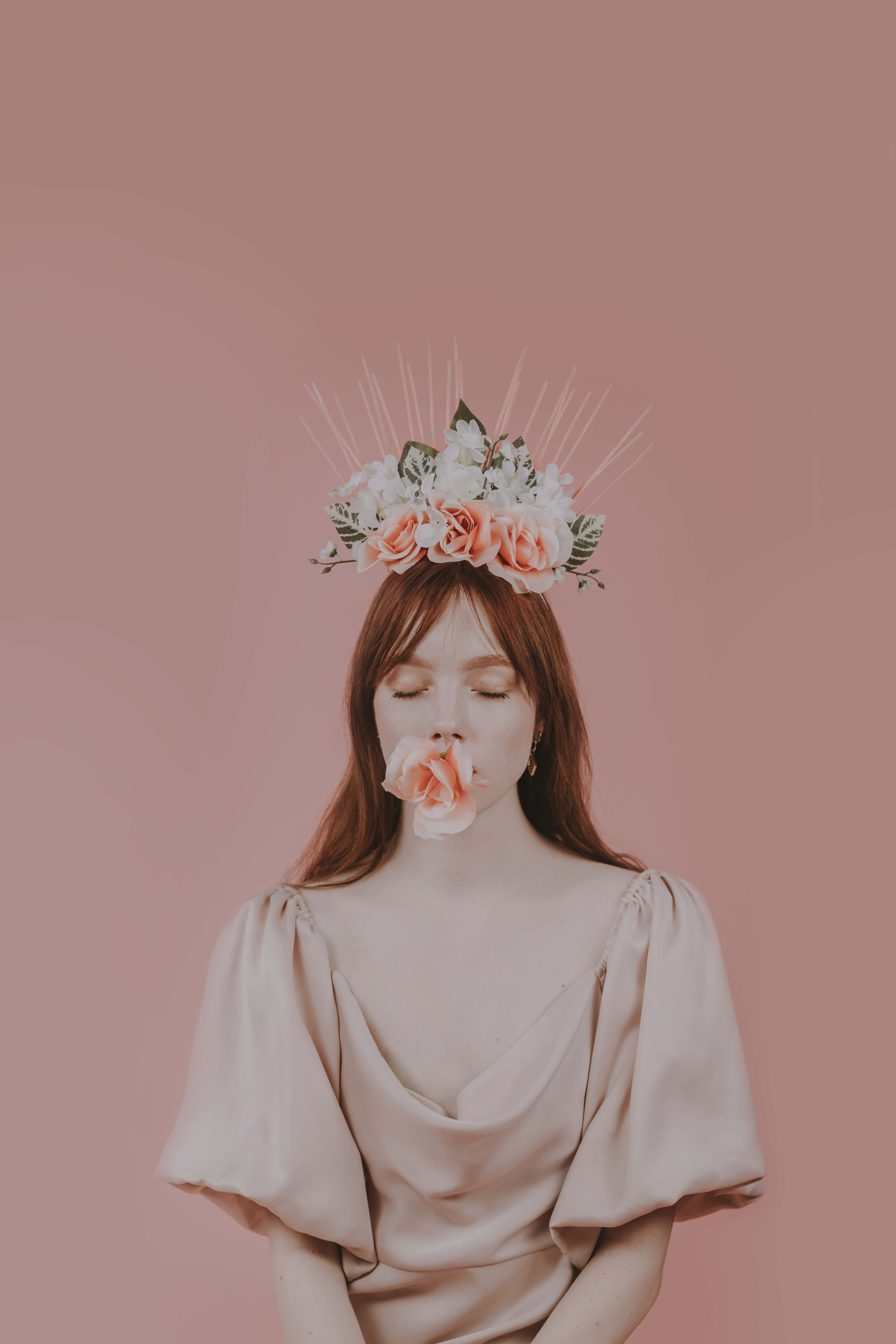 Flower Crown, woman, floral crown, 8K Phone Wallpaper