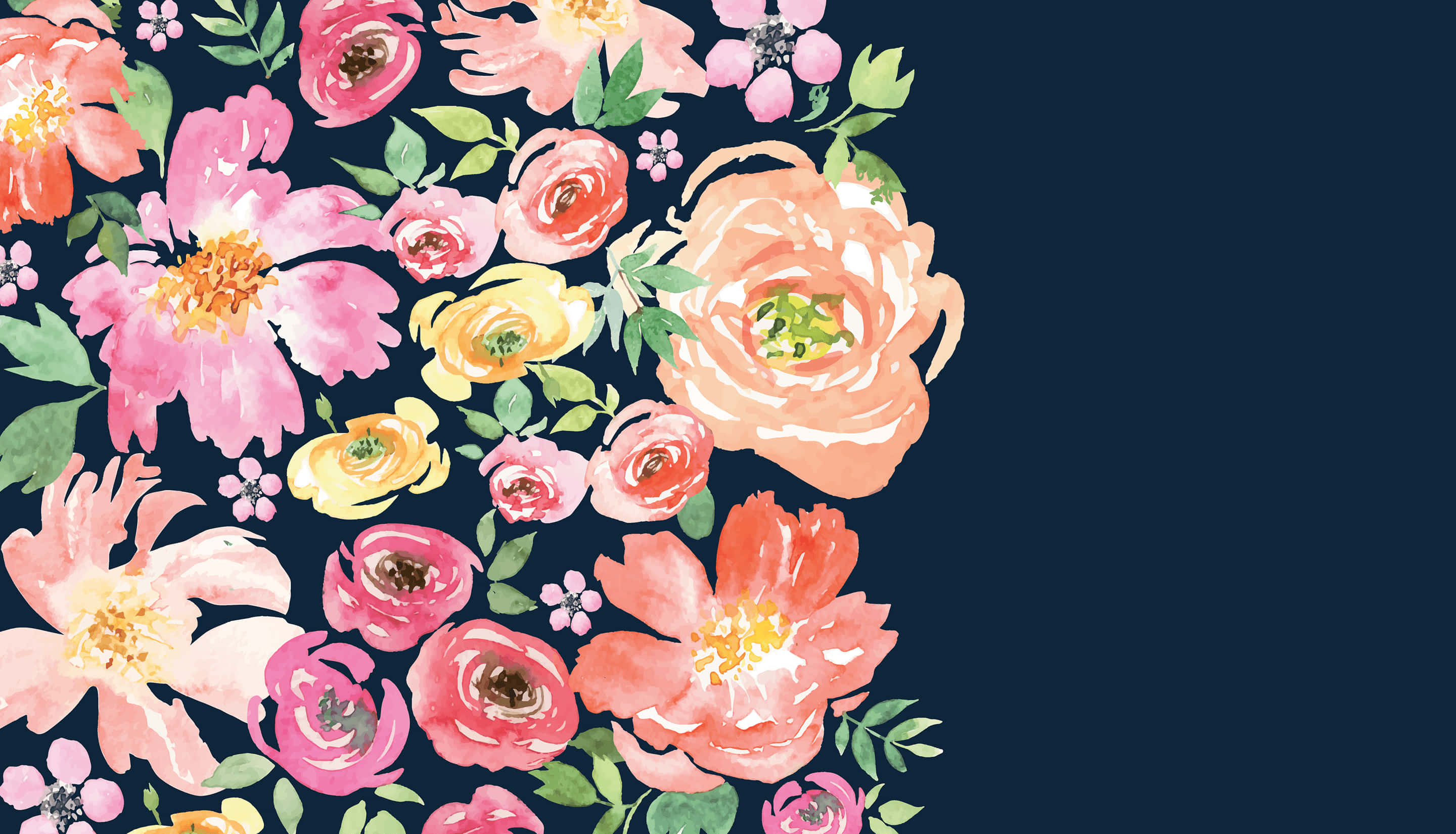 flowers laptop, vibrant watercolor flowers, pink peach, 2K Desktop Wallpaper