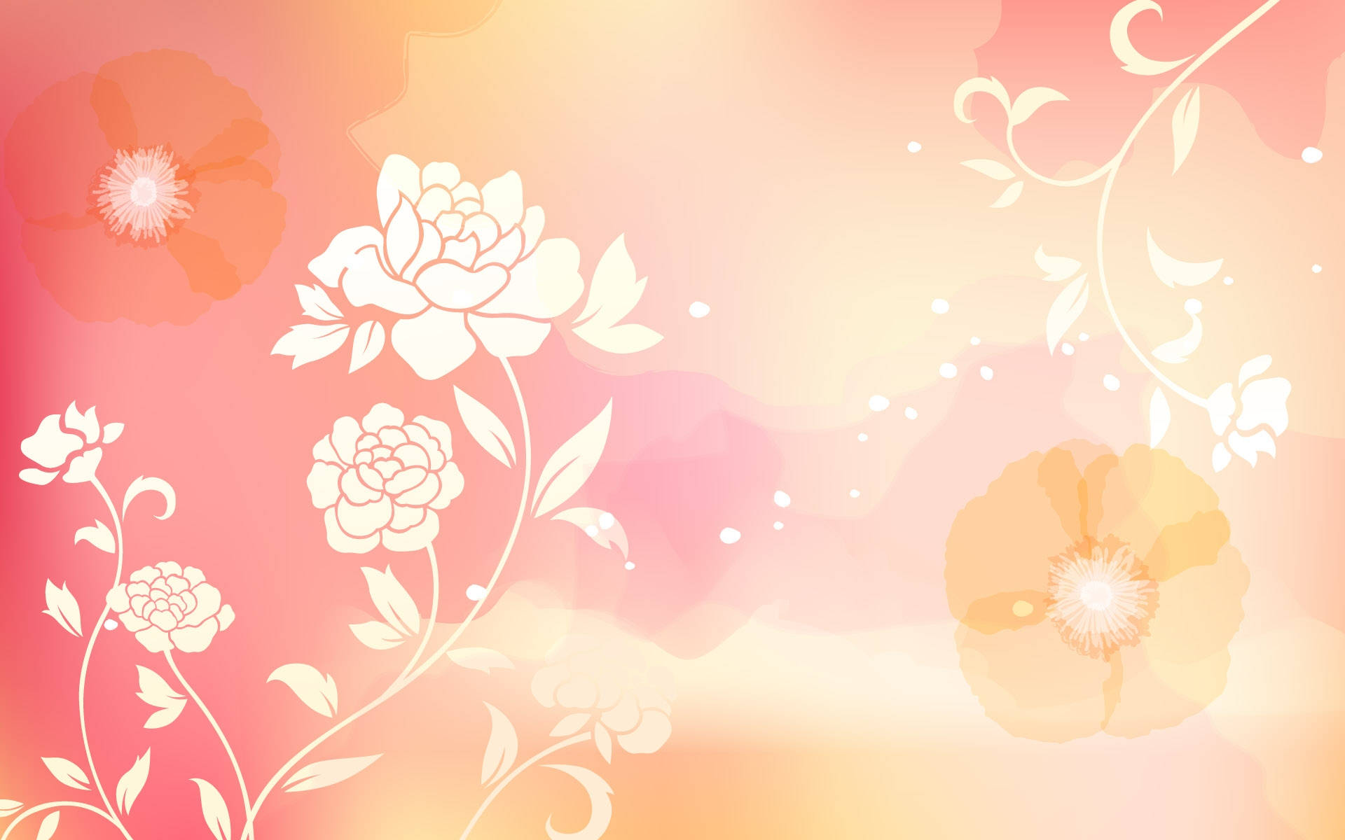 bright pink flower design, soft pastel gradient, white floral silhouettes, Full HD Desktop Wallpaper