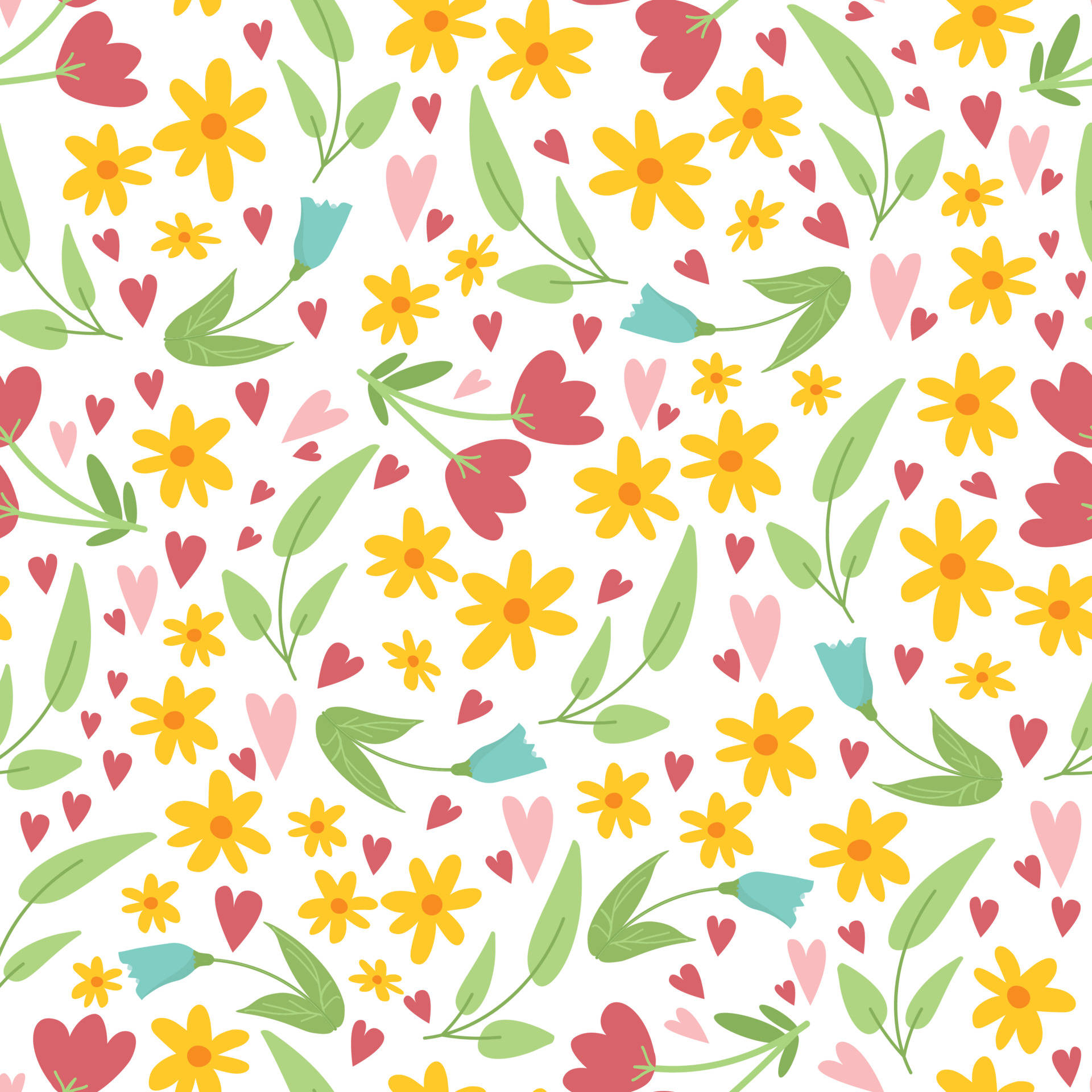 flower design, colorful hearts, yellow, Full HD Desktop Wallpaper