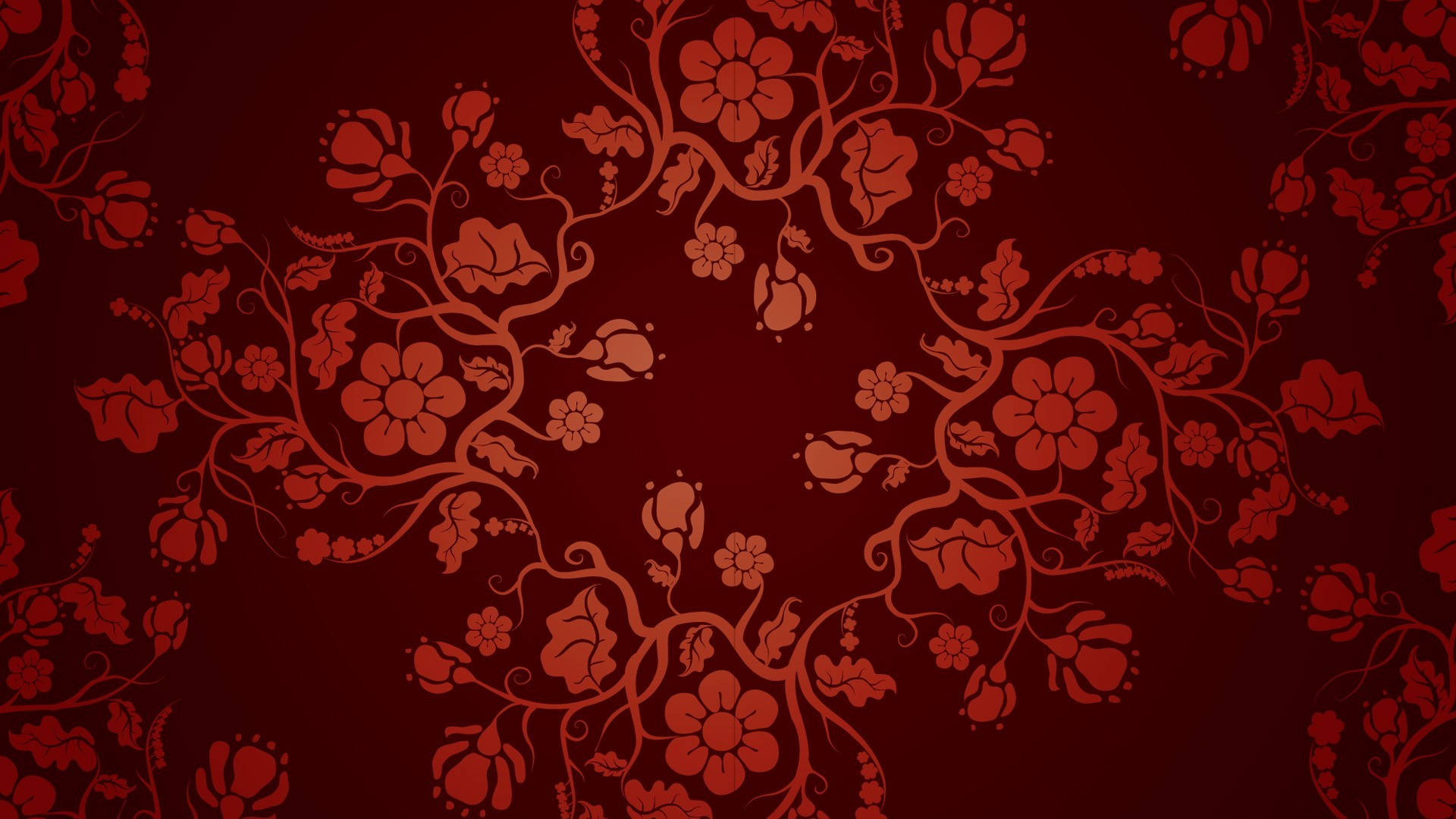 red aesthetic flower design, deep crimson background, symmetrical pattern, Full HD Desktop Wallpaper