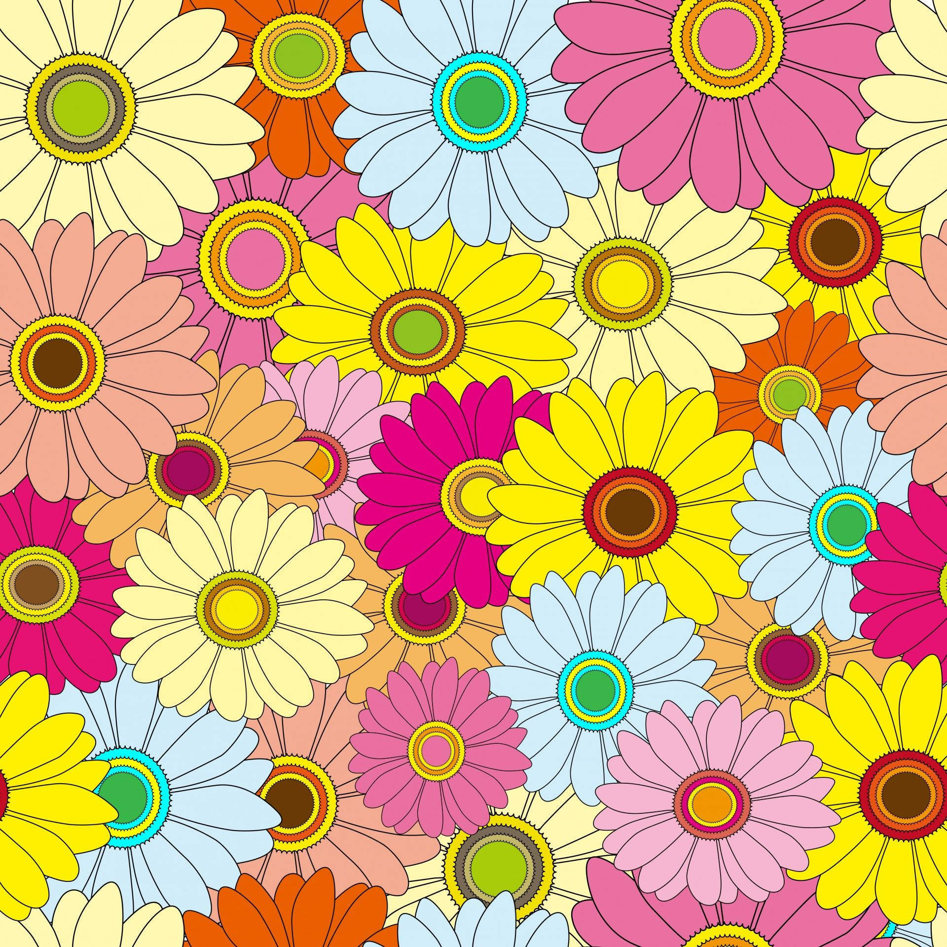 Flower Design, colorful daisy flowers, bold colors, Full HD Desktop Wallpaper