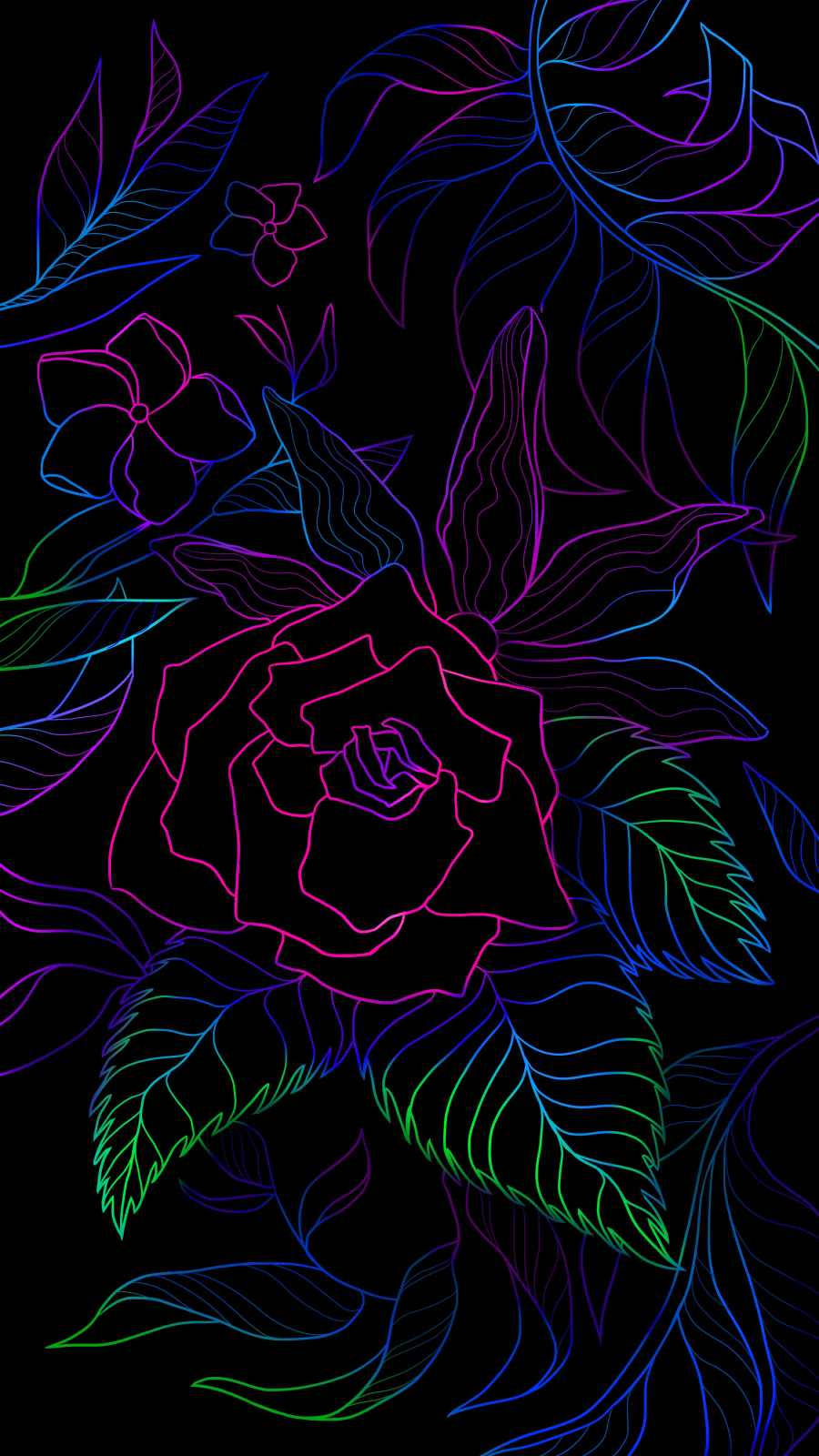 flower design, neon outlines, roses, HD Phone Wallpaper